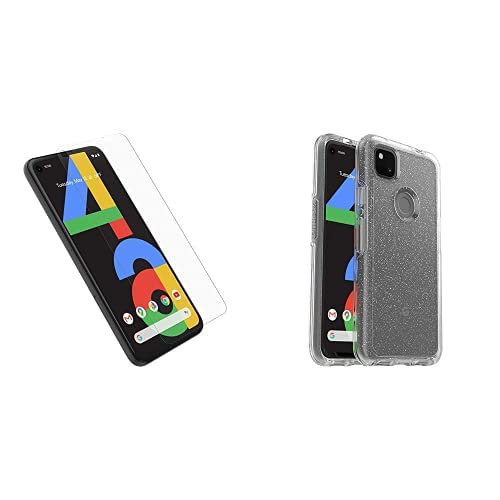 OtterBox Symmetry Clear Series Case with Alpha Glass Screen Protector for Google Pixel 4a - Stardust (Silver Flake/Clear) | Premium Protection for Everyday Use, Work & Travel