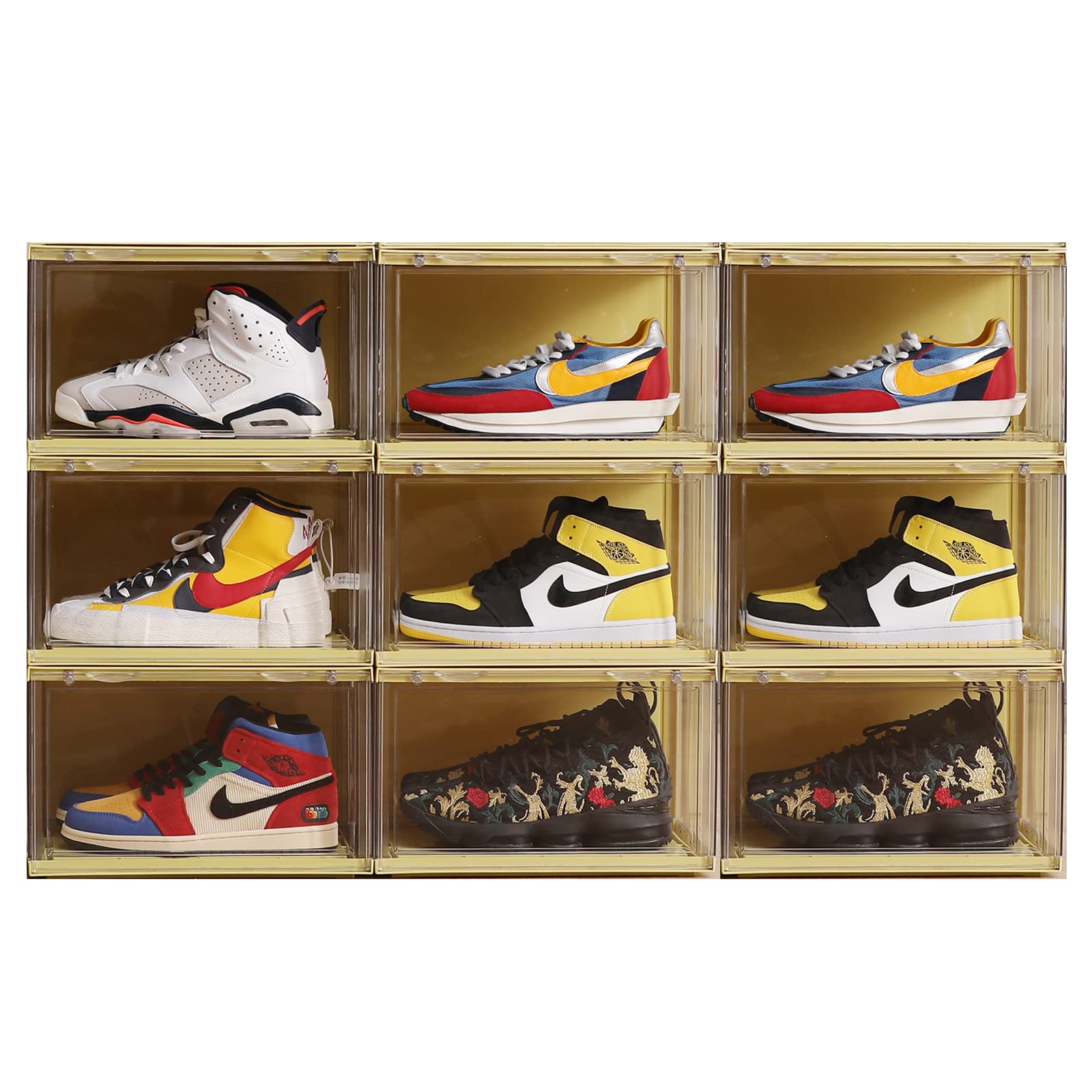 Clear Plastic Stackable Shoe Boxes - Pack of 9 Sneaker Storage Containers with Lids (14.2