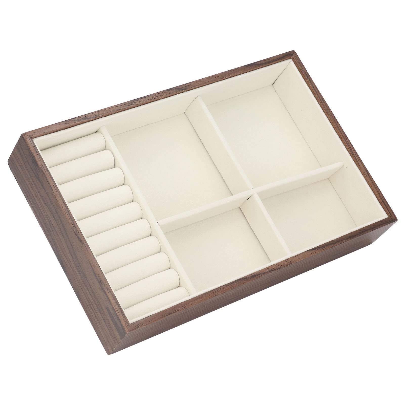 Zerodis Jewelry Organizer Tray - Walnut Storage Box with Transparent Lid for Earrings, Rings & Necklaces - Perfect for Women & Girls Bedroom Decor