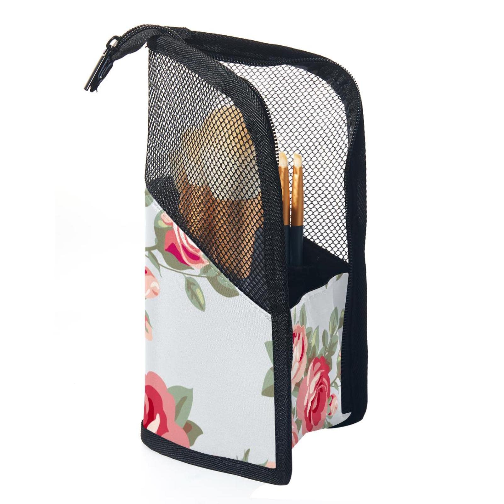 Professional Makeup Brush Holder Organizer with 12 Cosmetic Brushes - Artist Storage Pouch & Flower Stand-up Makeup Cup for Women & Girls - Perfect for Travel, Home Vanity & Salon Organization