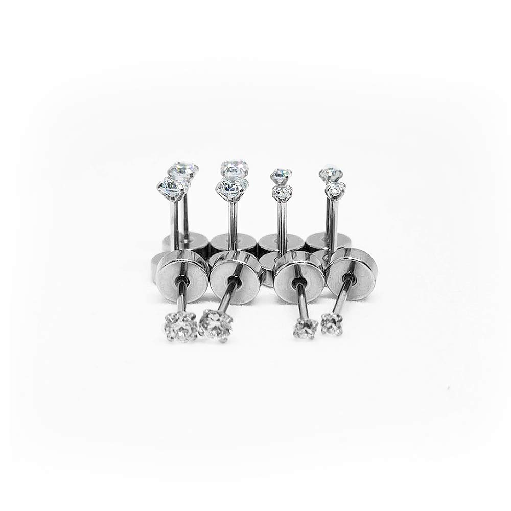 6 Pairs 20G Stainless Steel Cartilage Earrings - Round Cubic Zirconia Studs & Barbell Tragus Piercing Jewelry Set for Men & Women (2mm & 3mm) - Flat Screw Back, Hypoallergenic Gift Pack for Everyday Wear & Special Occasions