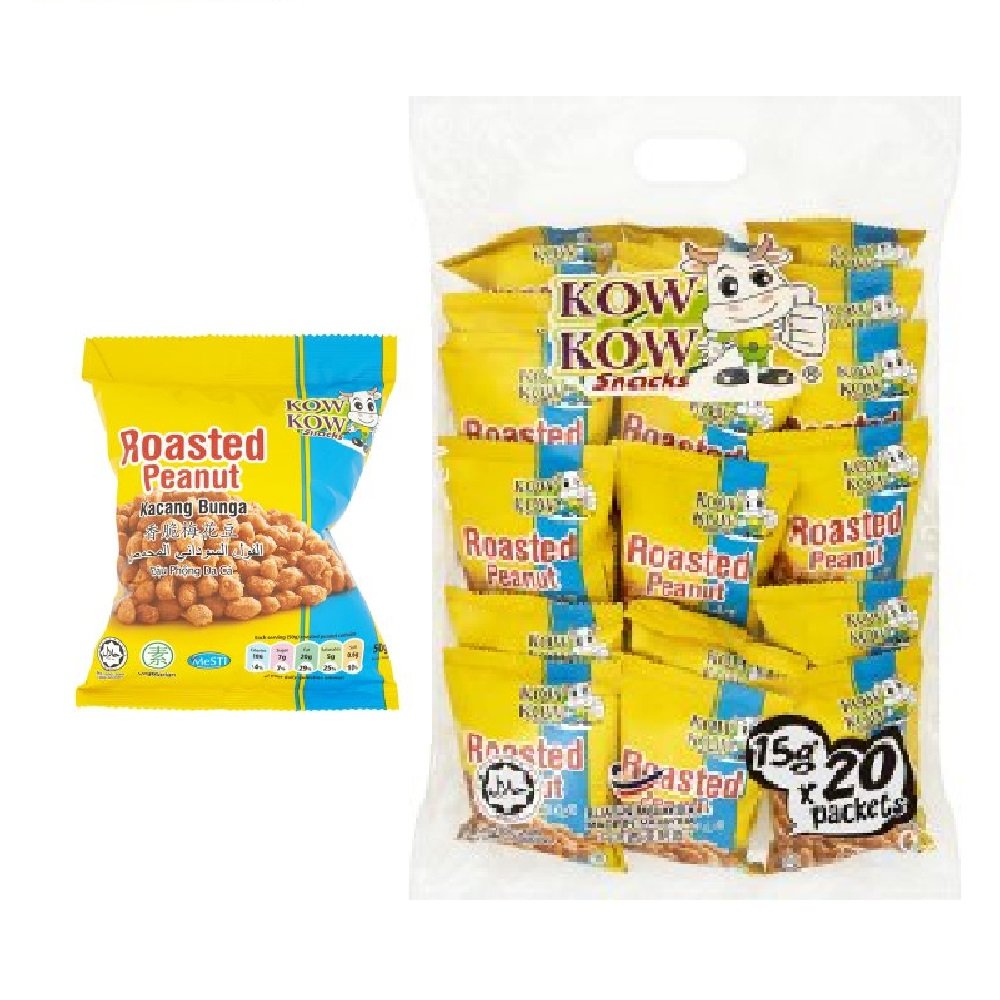 Kow Kow Roasted Peanut Snacks - 15g Per Pack (40 Packs) | Crunchy Protein Snack for Office, Travel & Parties | Bulk Peanuts for Healthy Snacking