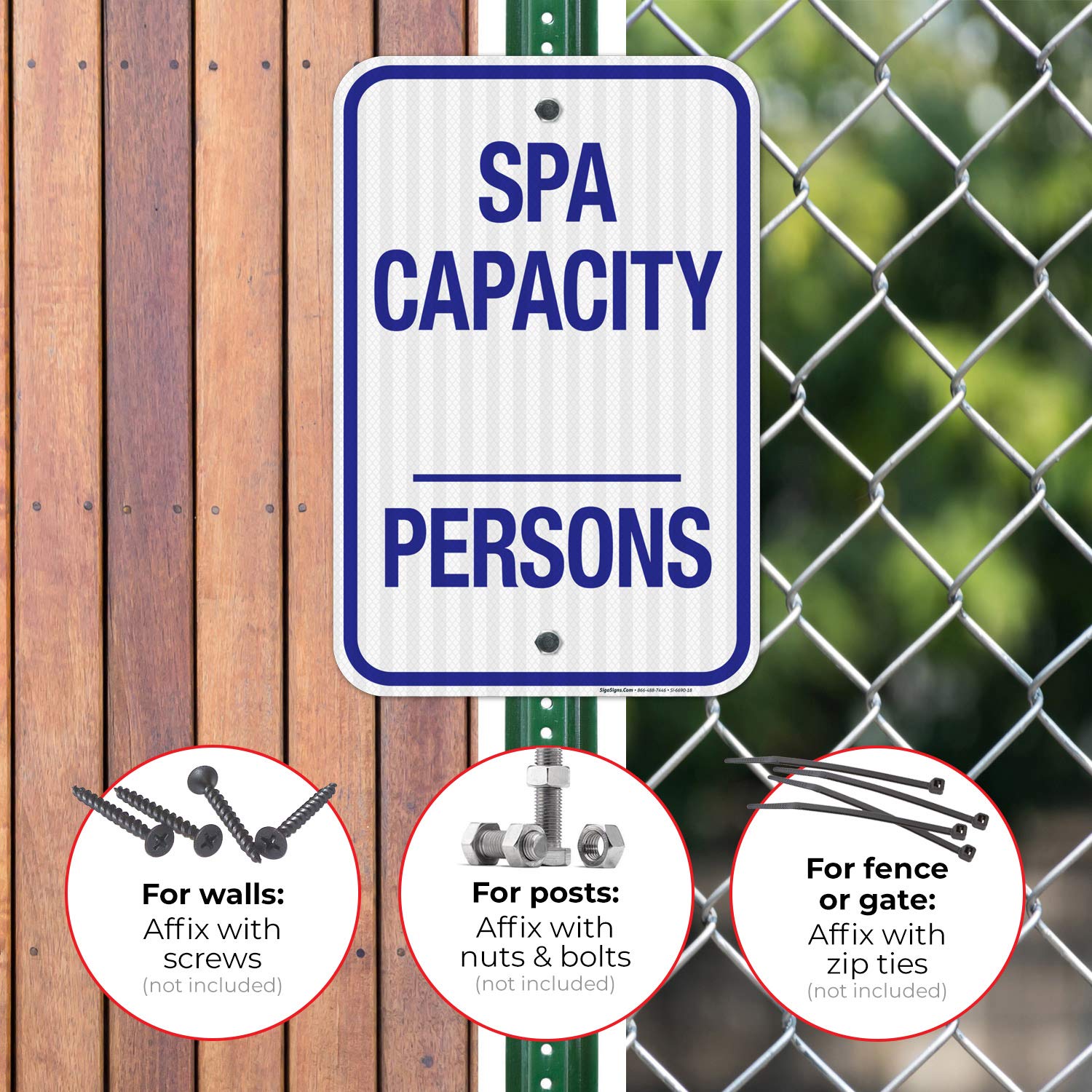 3M EGP Reflective Aluminum Spa & Pool Capacity Sign - 12x18 Inches, Fade Resistant, Indoor/Outdoor Use (SI-6690) | Made in USA | Perfect for Spas, Swimming Pools, and Public Facilities