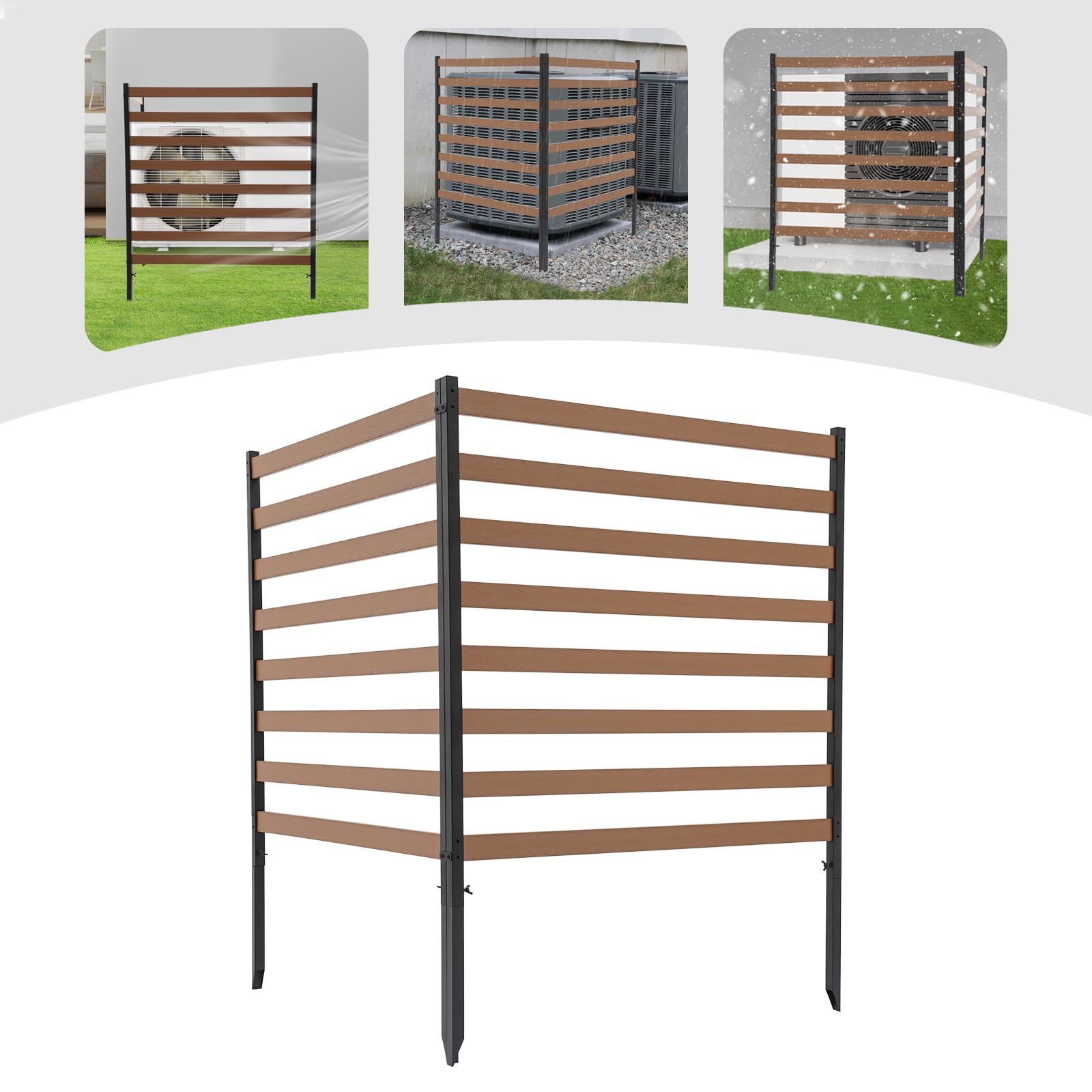 2-Panel 39”W x 51”H Outdoor AC Unit Fence - Steel Pipe Privacy Screen Enclosure for Air Conditioner, Pool Pump & Trash Cans | Freestanding Picket Fence for Garden, Patio & Lawn | Durable Brown Finish | Perfect for Backyard, Pool Area & Outdoor Equipment Protection