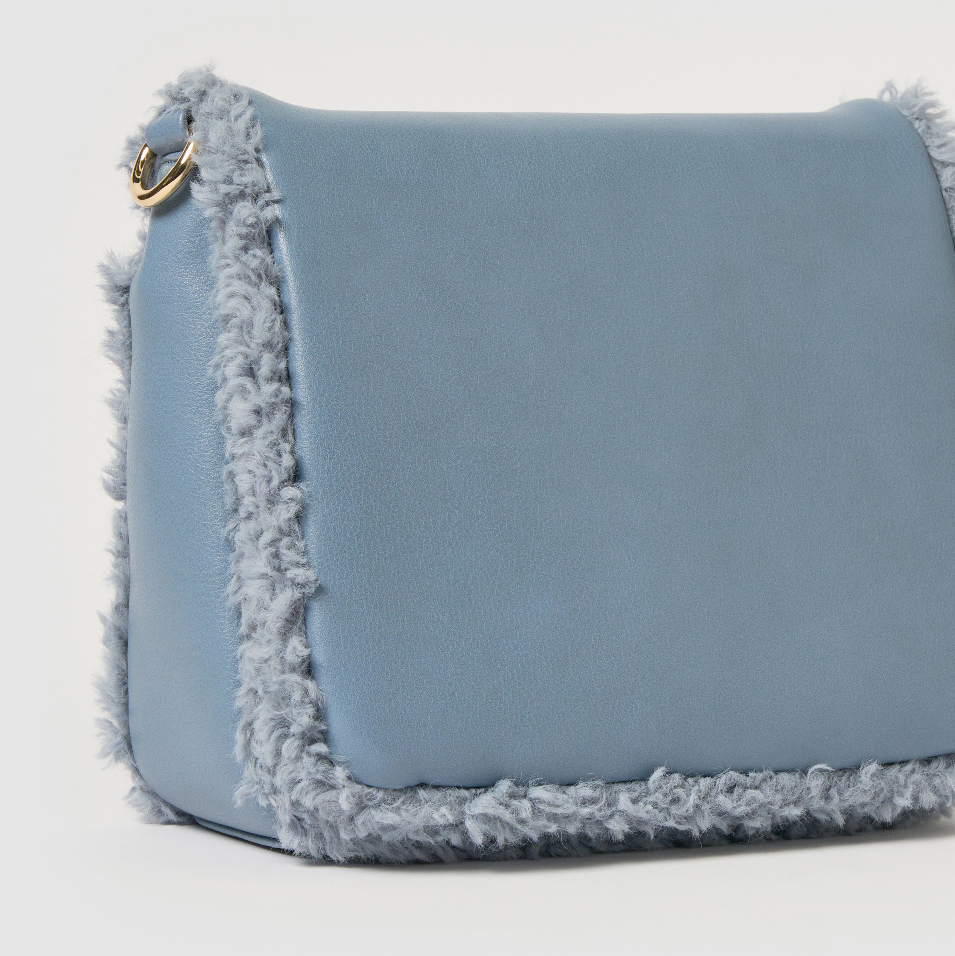 Women's Blue Shearling Crossbody Bag - Stylish & Cozy for Everyday Use, Travel & Shopping