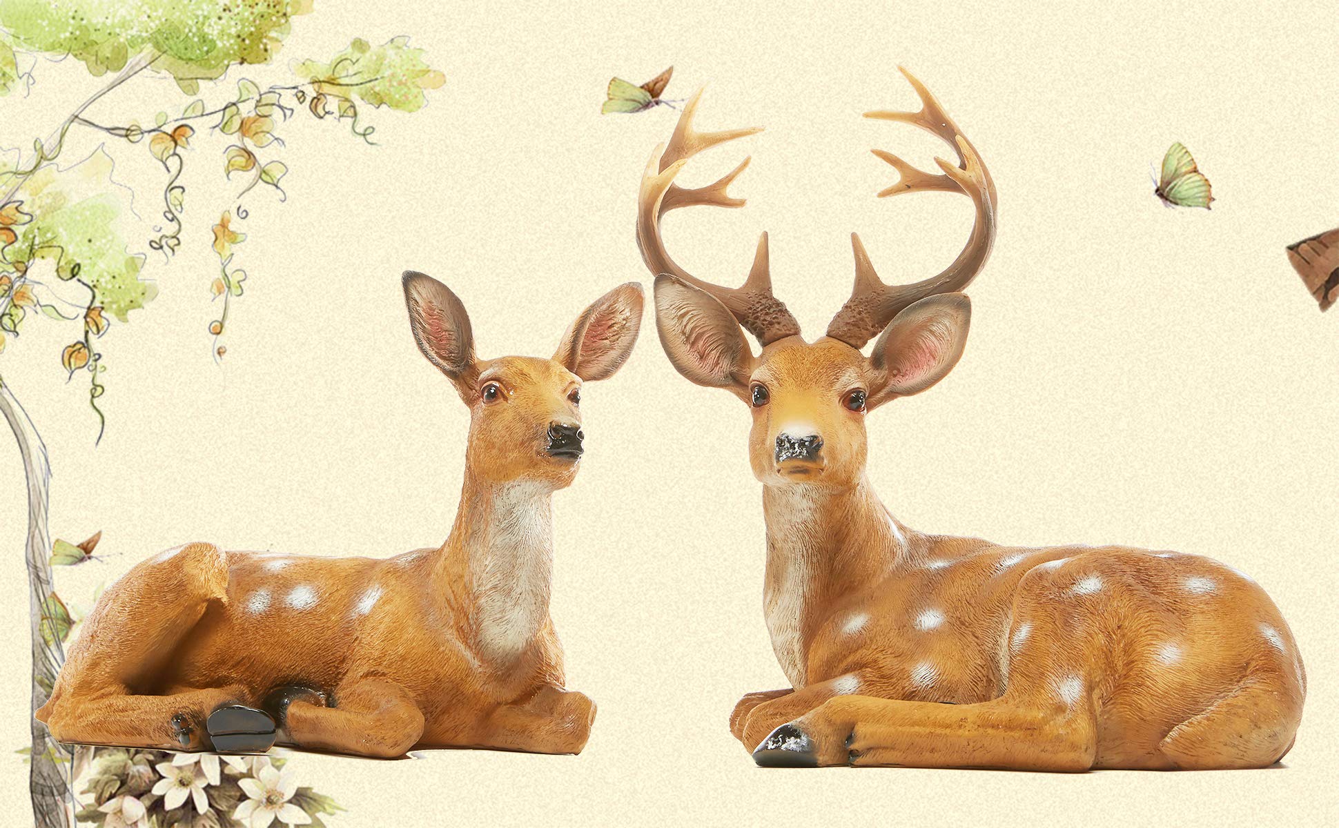 TAOBIAN Resin Couple Deer Statue - Handcrafted Sika Buck & Doe Figurine for Home Decor, Wedding Anniversary Gift, Coffee Shop & Garden Ornament - Perfect for Indoor Tabletop Display or Outdoor Lawn Decoration
