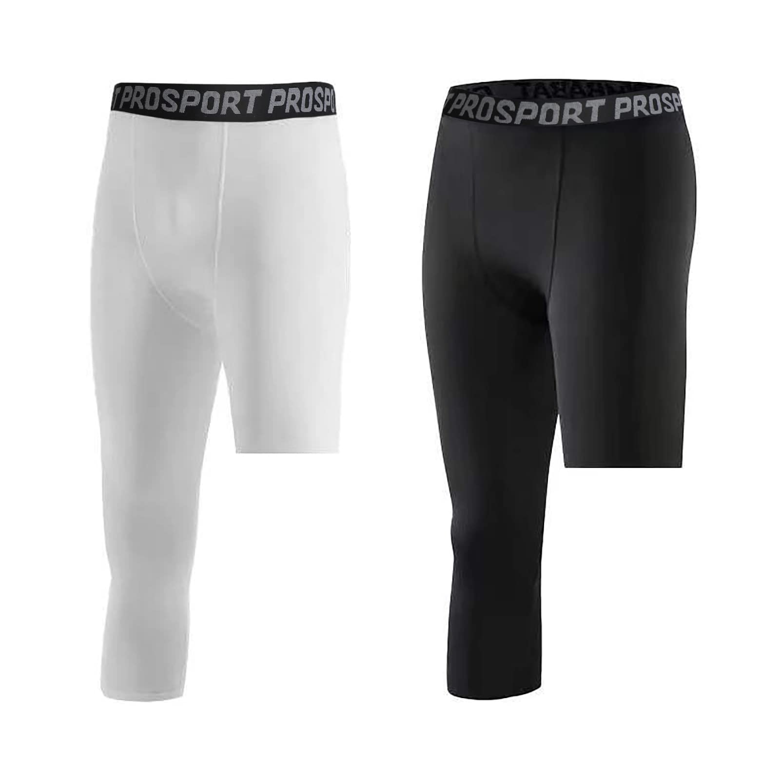 Men's 2-Pack Compression Pants for Gym, Running & Basketball - White+Black (XS)