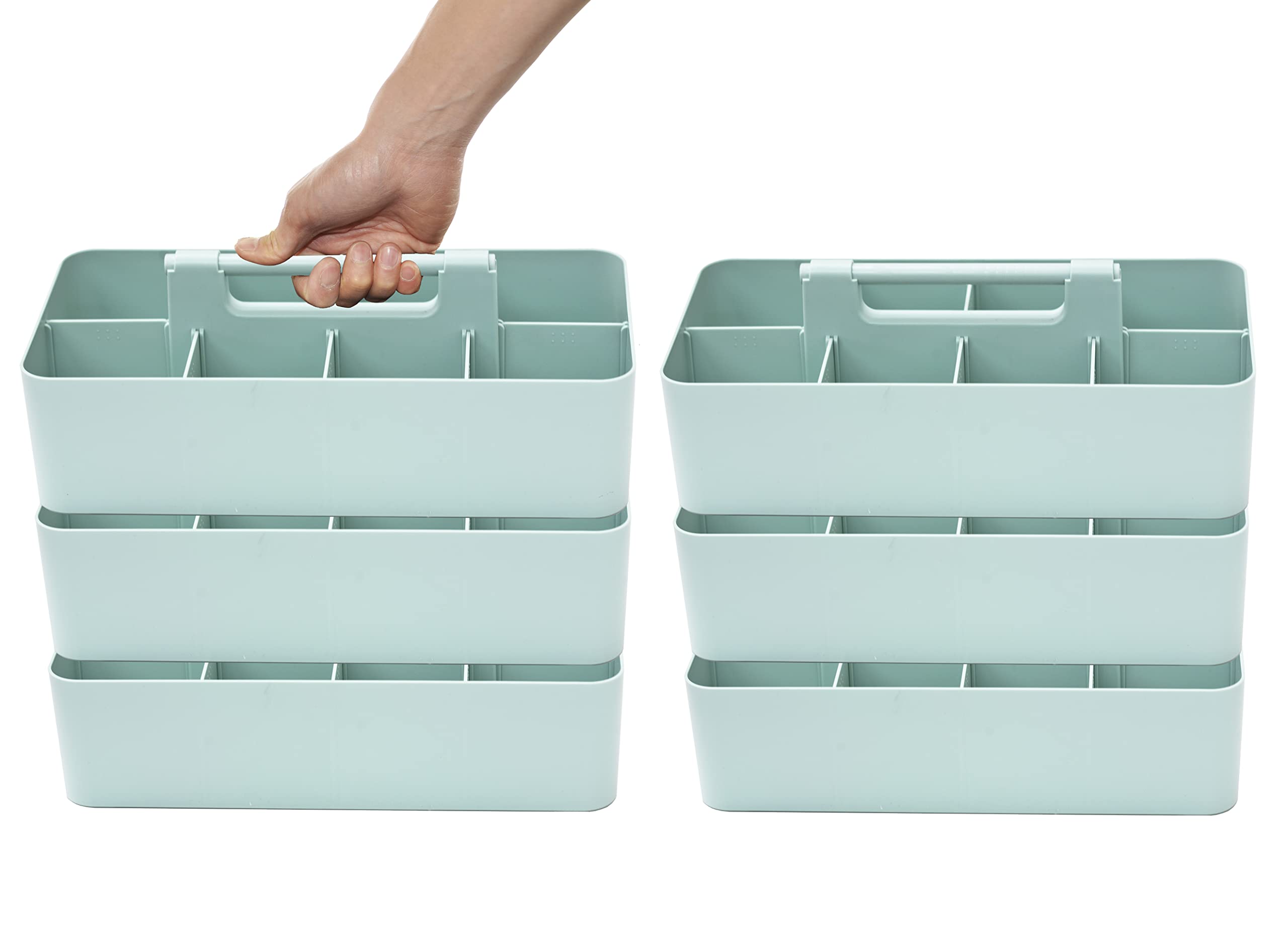 Large Portable Caddy with DIY Dividers - 8 Compartment Storage Organizer for School, Office & Home Supplies - Modern Handle Basket for Business Organization (6-Pack, Mint) - Perfect for Classroom, Craft Room & Closet Organization