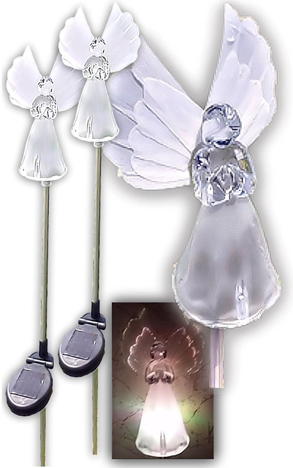 Solar Powered Angel Garden Stake with Fiber Optic Wings - Outdoor Color Changing LED Light Decor for Yard & Patio (Set of 2) - Perfect for Christmas, Halloween & Garden Party Decorations