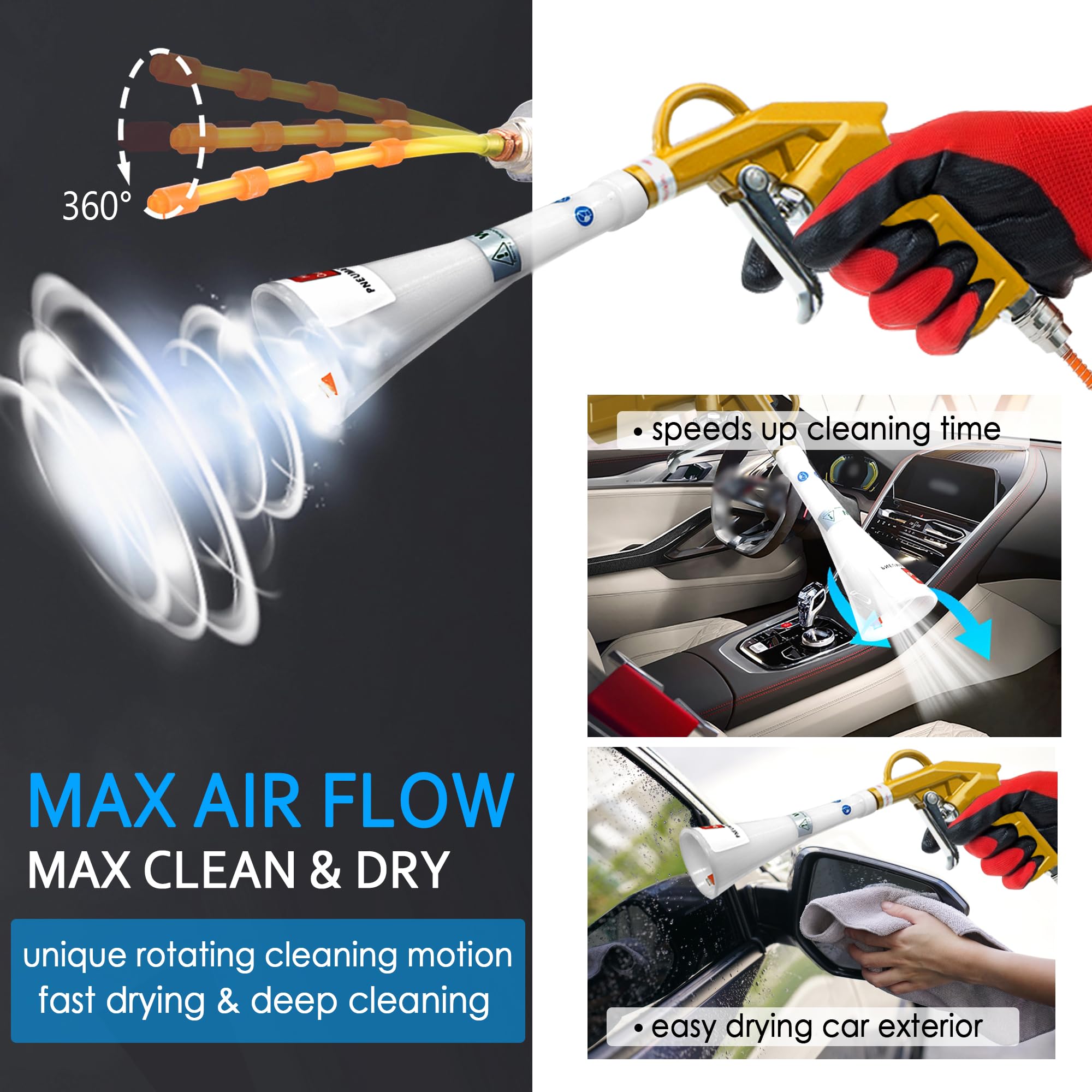 Air Blow Gun for Car Detailing - High-Pressure Air Compressor Blower with Nozzle & Dusting Brush - Perfect for Interior Cleaning, Drying, and Dust Removal - Ideal for Auto Detailing, Car Wash, and Workshop Maintenance
