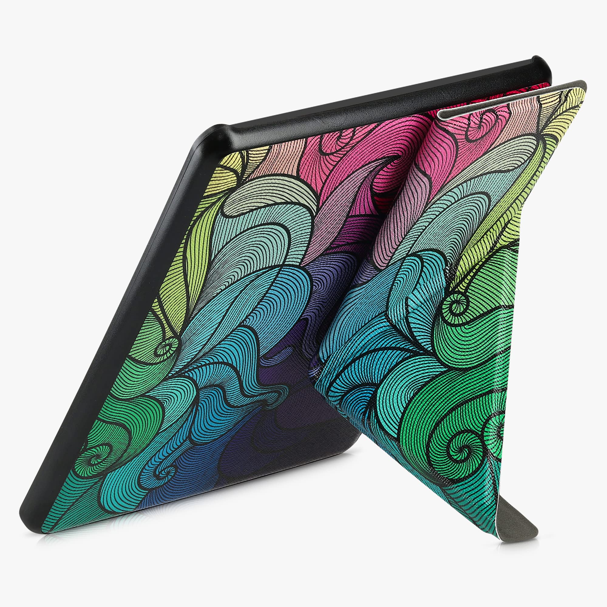 kwmobile Origami Case for Amazon Kindle Paperwhite 11th Gen (2021) - Slim PU Leather Cover with Stand - Dark Pink/Blue/Green - Perfect for Reading, Travel & Work