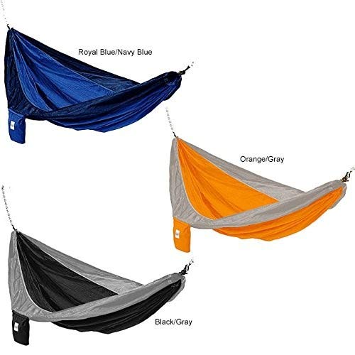 Hammaka Parachute Silk Lightweight Portable Double Hammock - Orange & Grey - Perfect for Camping, Backpacking, and Backyard Relaxation