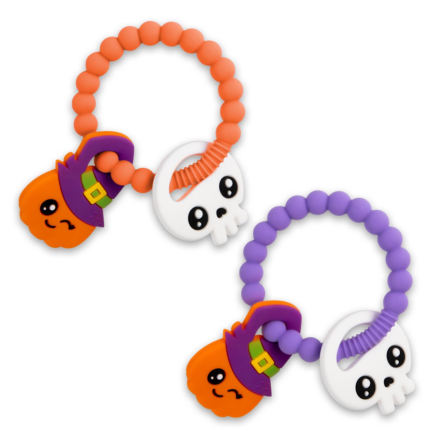 Hongteya Halloween Baby Pumpkin Teether - BPA Free Silicone Teething Toys for Boys & Girls, Safe Chew Toys for Infants, Perfect Halloween & Nightmare Before Christmas Gift (2-Pack) - Ideal for Soothing Sore Gums During Holidays & Travel