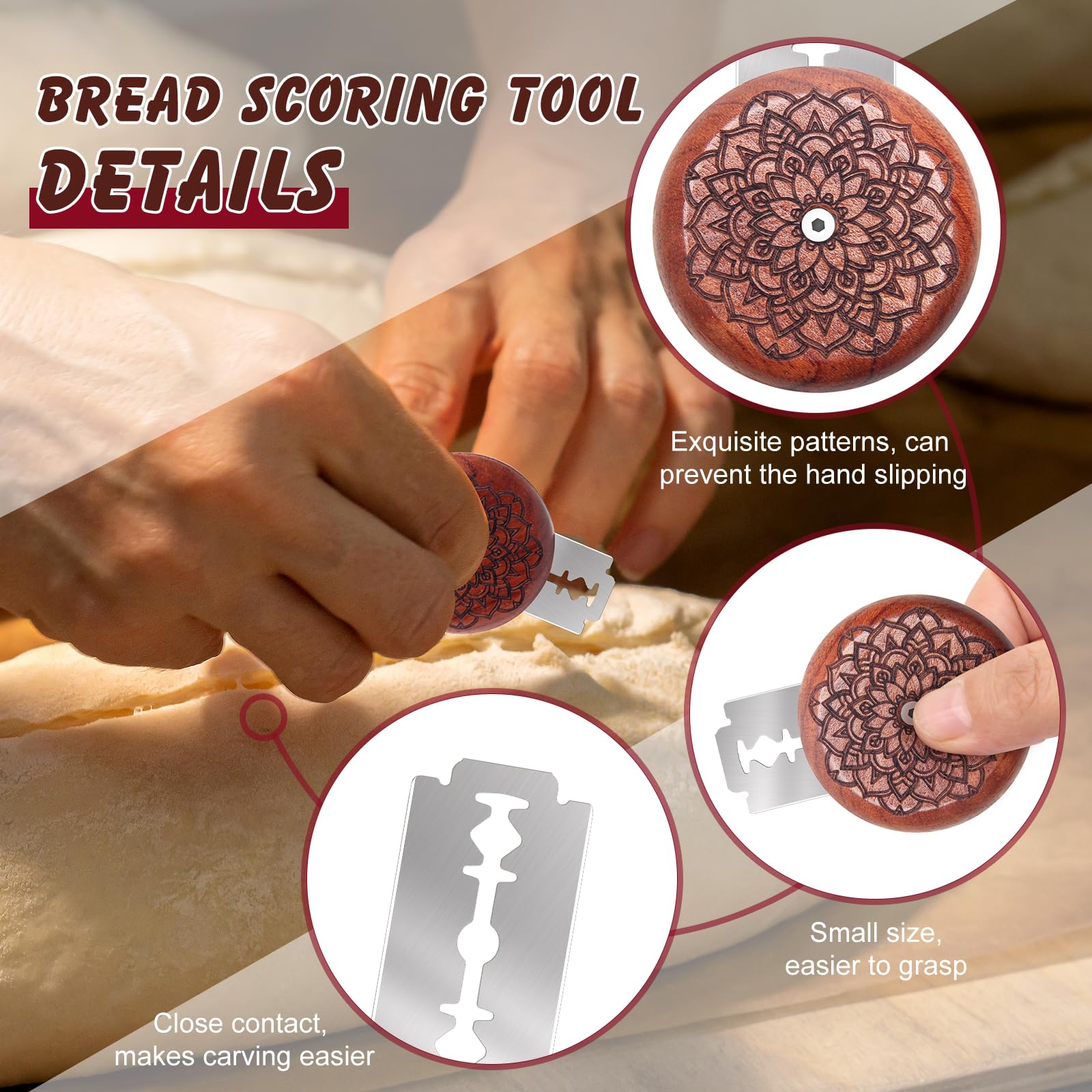 Premium Sourdough Bread Lame Scoring Tool Kit - 1 Wooden Handle + 10 Stainless Steel Razor Blades with Protective Cover - Professional Dough Scoring Tool for Artisan Bread Baking at Home | Perfect for Sourdough, Baguettes & Homemade Breads