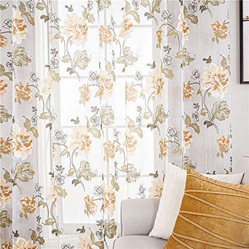 Elegant Purple Floral Tulle Sheer Curtains - Peony Voile Window Drapes for Living Room, Bedroom & Kitchen - Light Filtering Privacy Panels for Home Decor & Sun Protection