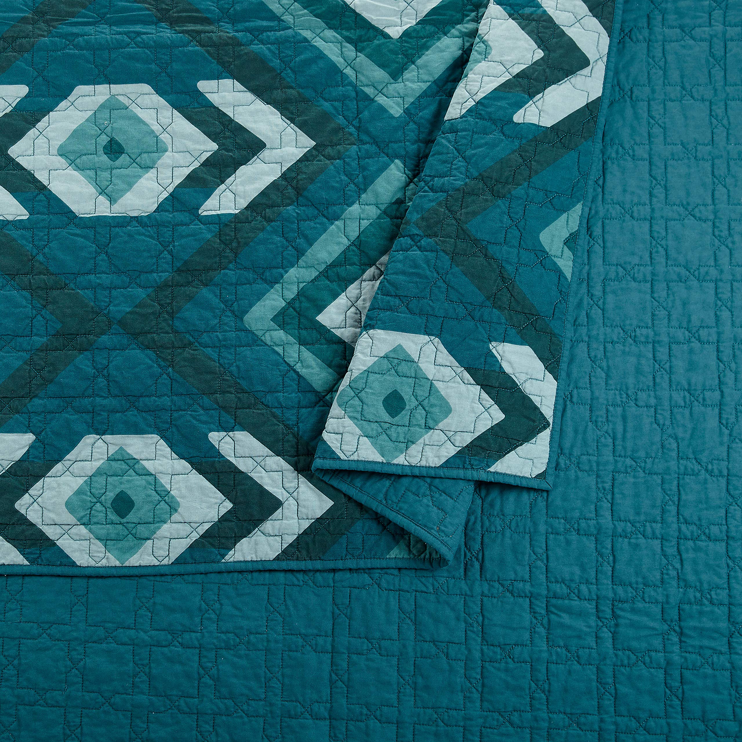Jungalow Midway 100% Cotton 3-Piece Quilt Set King Size in Green - Soft Bedding for Cozy Bedrooms & Guest Rooms