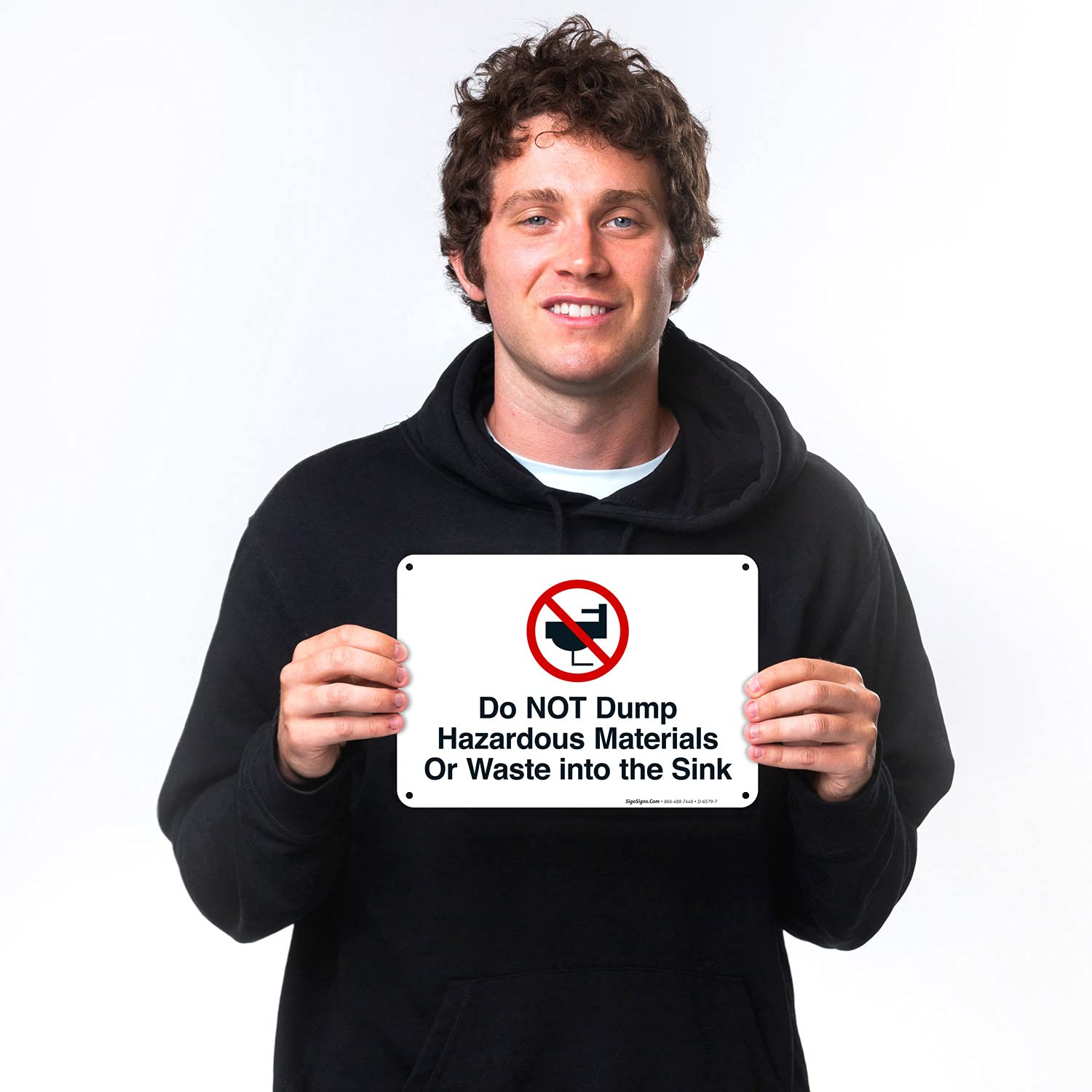 Do Not Dump Hazardous Materials Sign - 10x7 Inch Rust-Free Aluminum Warning Sign for Sinks - Fade Resistant Indoor/Outdoor Use - Made in USA - Perfect for Restaurants, Labs & Industrial Facilities