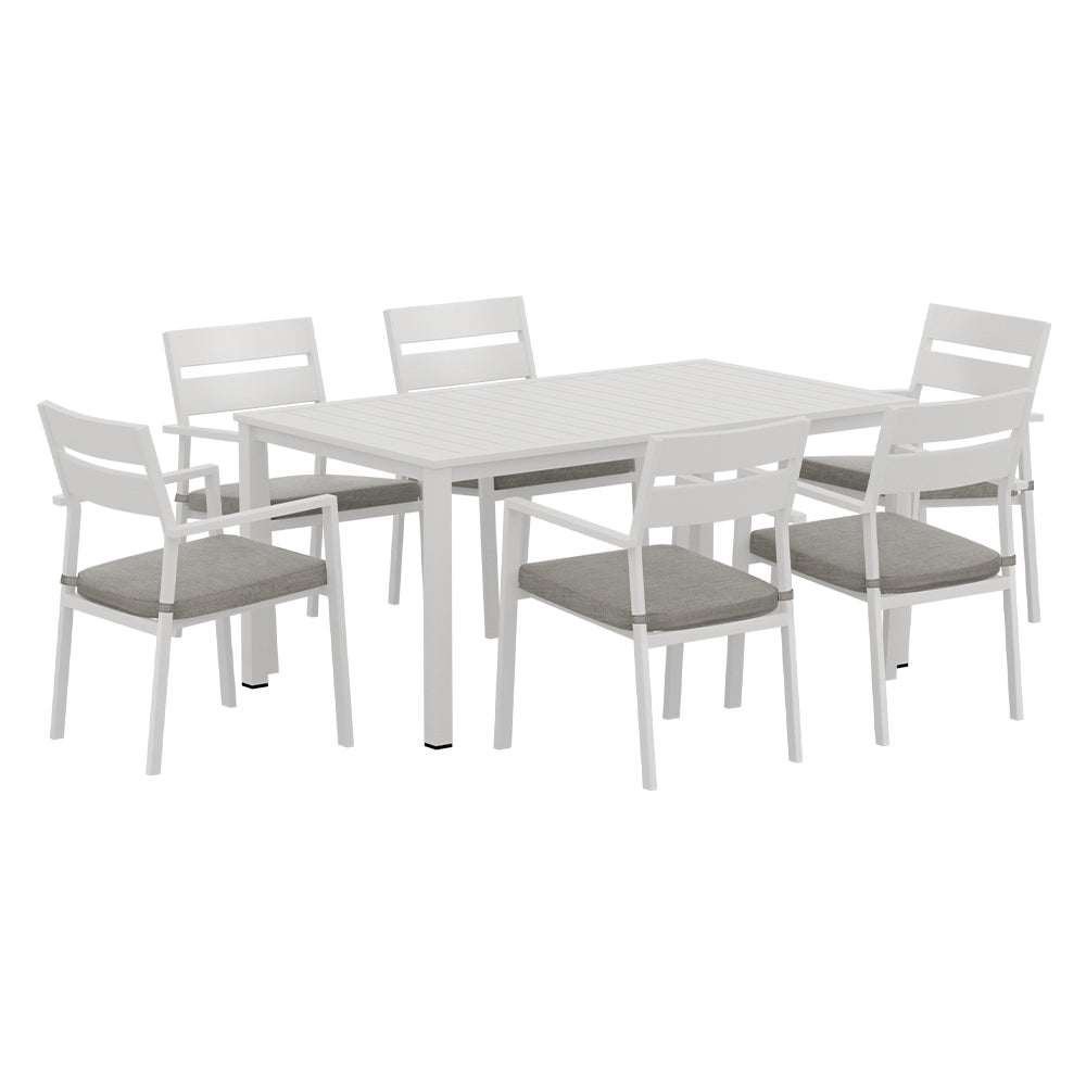 7-Piece Aluminum Outdoor Dining Set with Gray Cushions - Patio Furniture for Garden, Backyard, and Poolside Dining