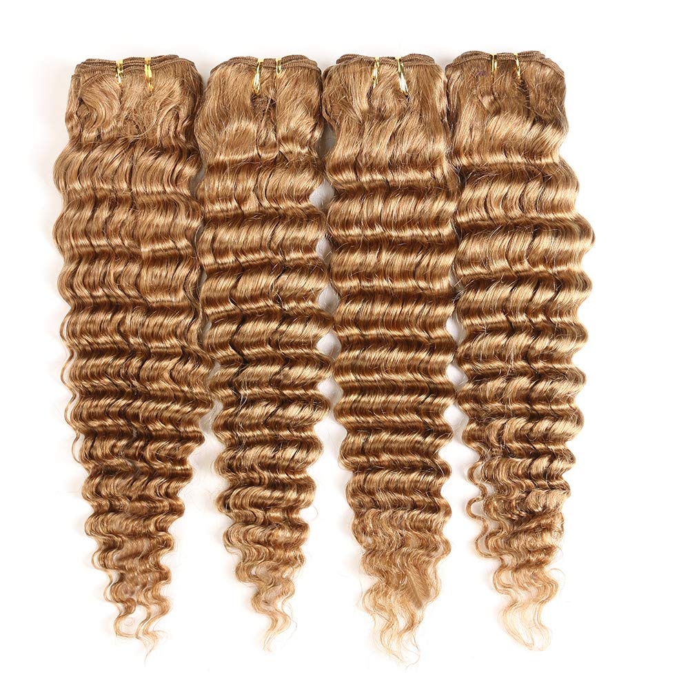 XCCOCO Honey Blonde Deep Wave 100% Peruvian Virgin Human Hair Extensions - 3 Bundles with 10