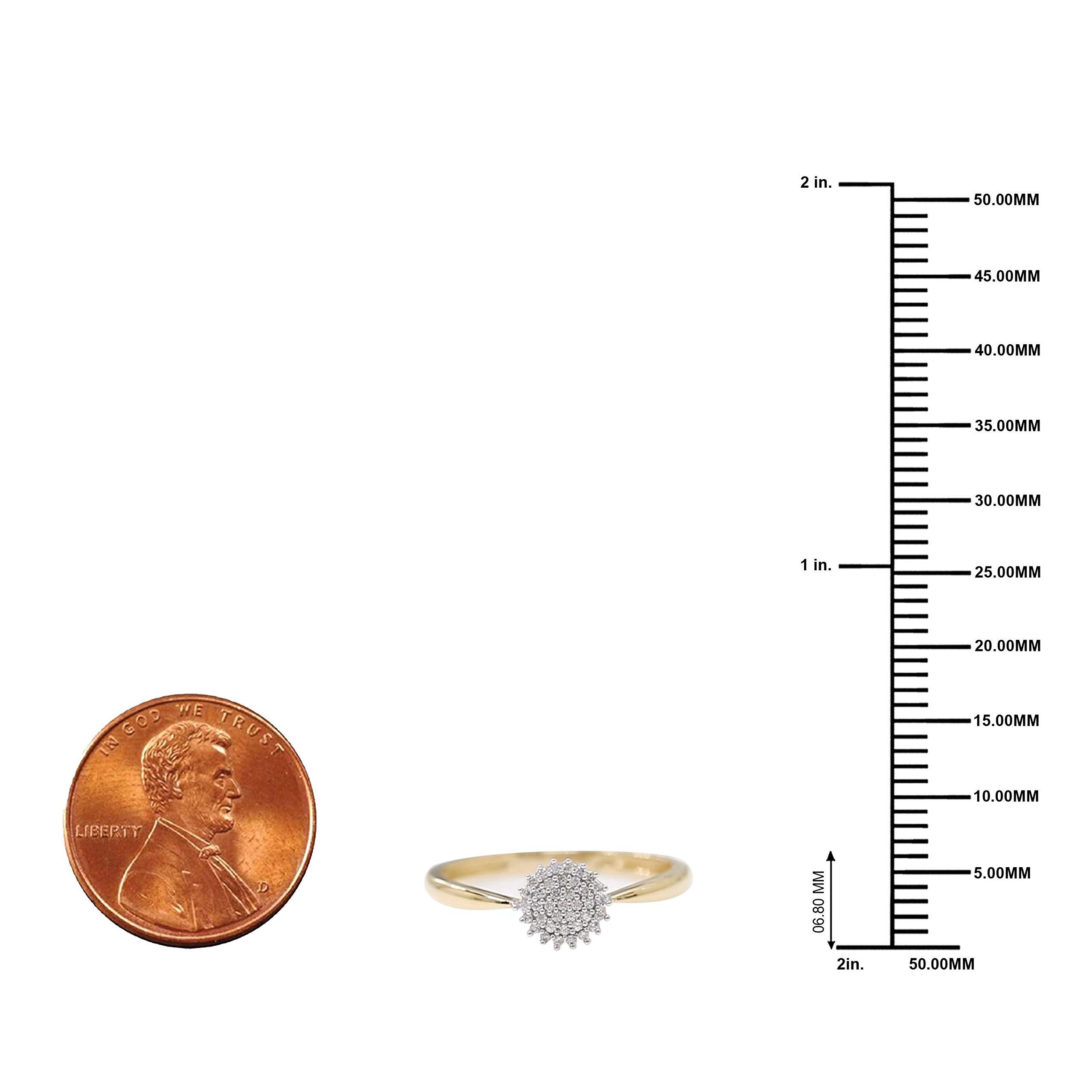 10K Gold 1/10CT TDW Round Diamond Cluster Promise Ring for Women - I-J Color I2 Clarity - Elegant Love Gift for Anniversary, Engagement & Valentine's Day
