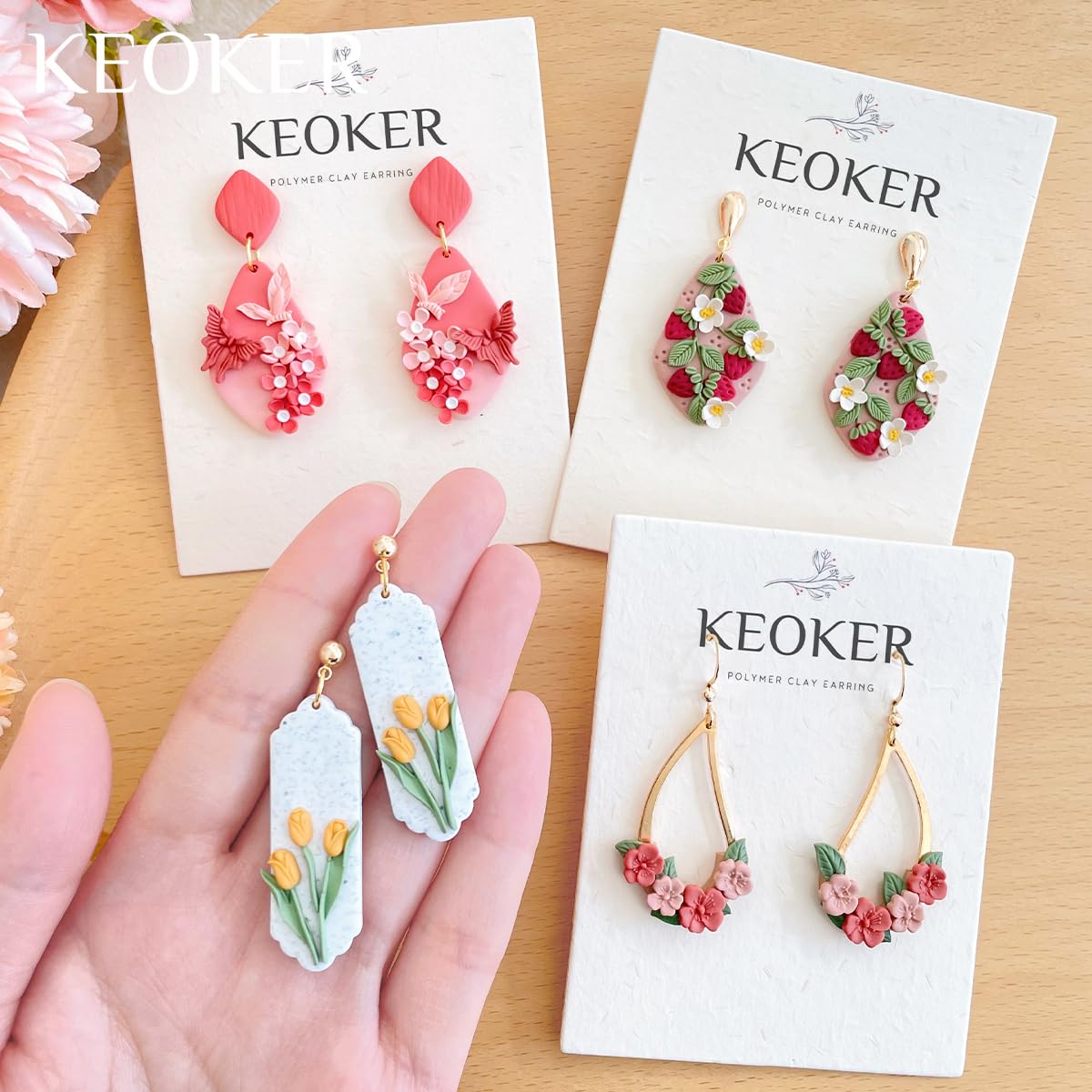 **Keoker 4-Piece Spring Flower Polymer Clay Silicone Molds for Earrings & Jewelry Making - DIY Craft Supplies for Polymer Clay, Resin, and Epoxy - Perfect for Handmade Earrings, Pendants, and Charms**