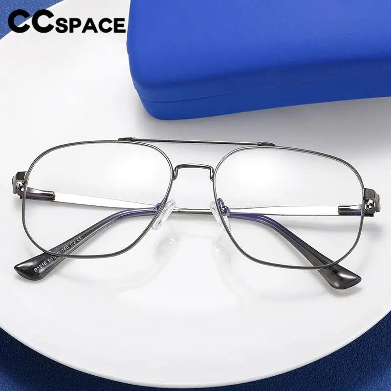 CCspace Unisex Full Rim Large Square Double Bridge Alloy Eyeglasses 57238 - Stylish Lightweight Frame for Men & Women - Perfect for Reading, Work, and Everyday Wear