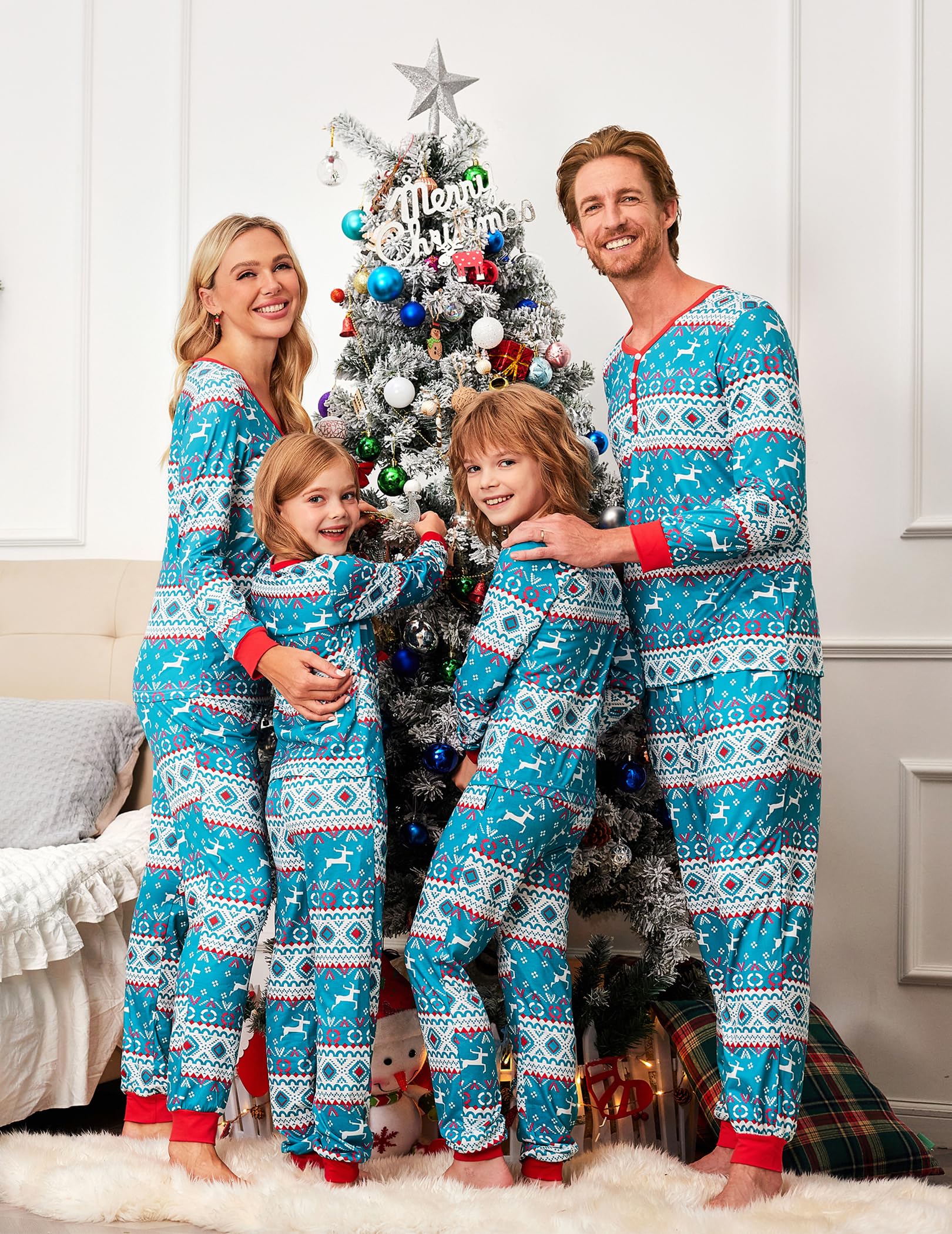 Ekouaer Family Matching Christmas Pajamas Set - Women's Men's Kids Long Sleeve Sleepwear Pjs, Cozy Holiday Lounge Outfits for Family Photos, Christmas Morning & Festive Gatherings