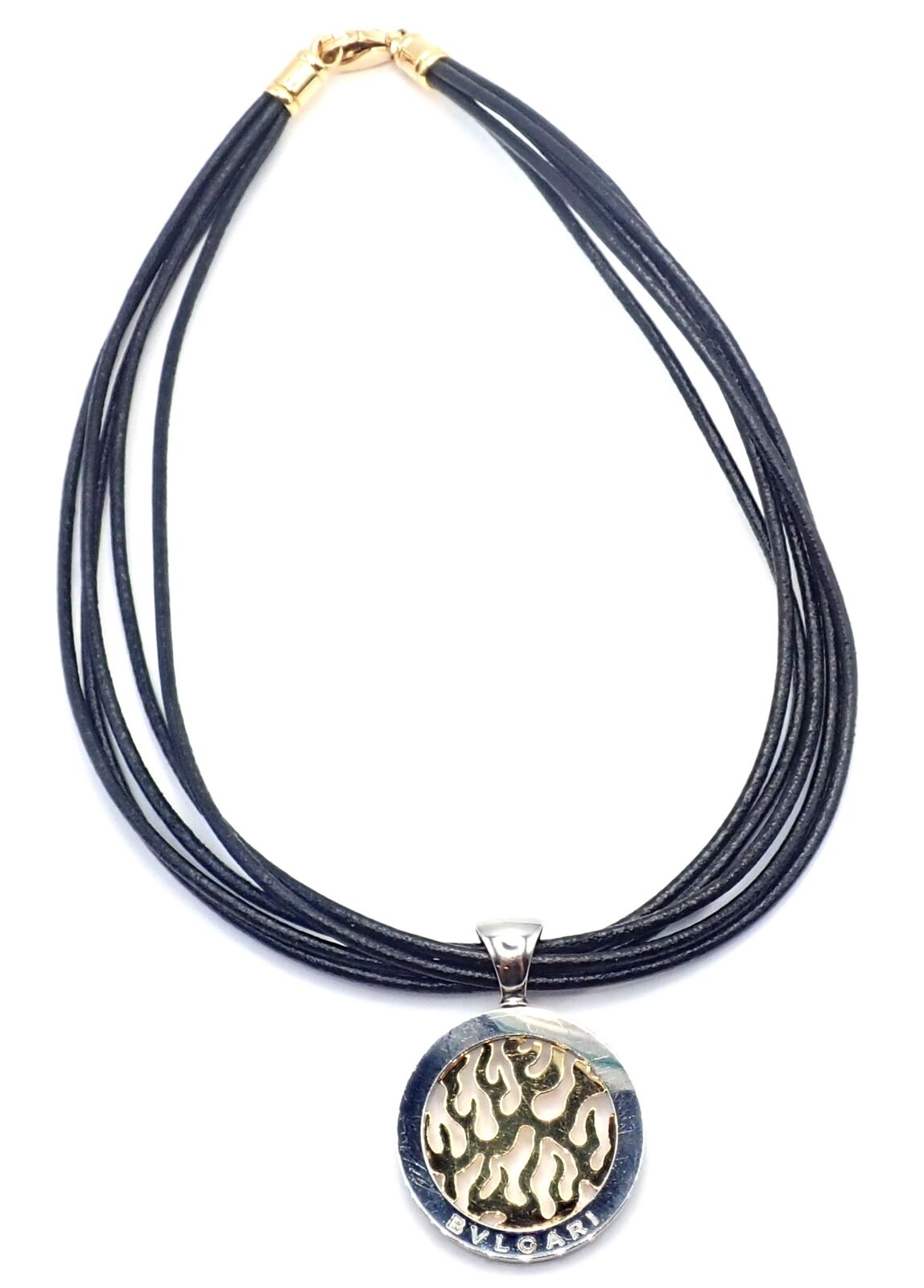 Authentic Bulgari Tondo Fire 18k Yellow Gold & Stainless Steel Pendant Necklace for Women - Luxury Jewelry Gift for Anniversary, Birthday & Special Occasions