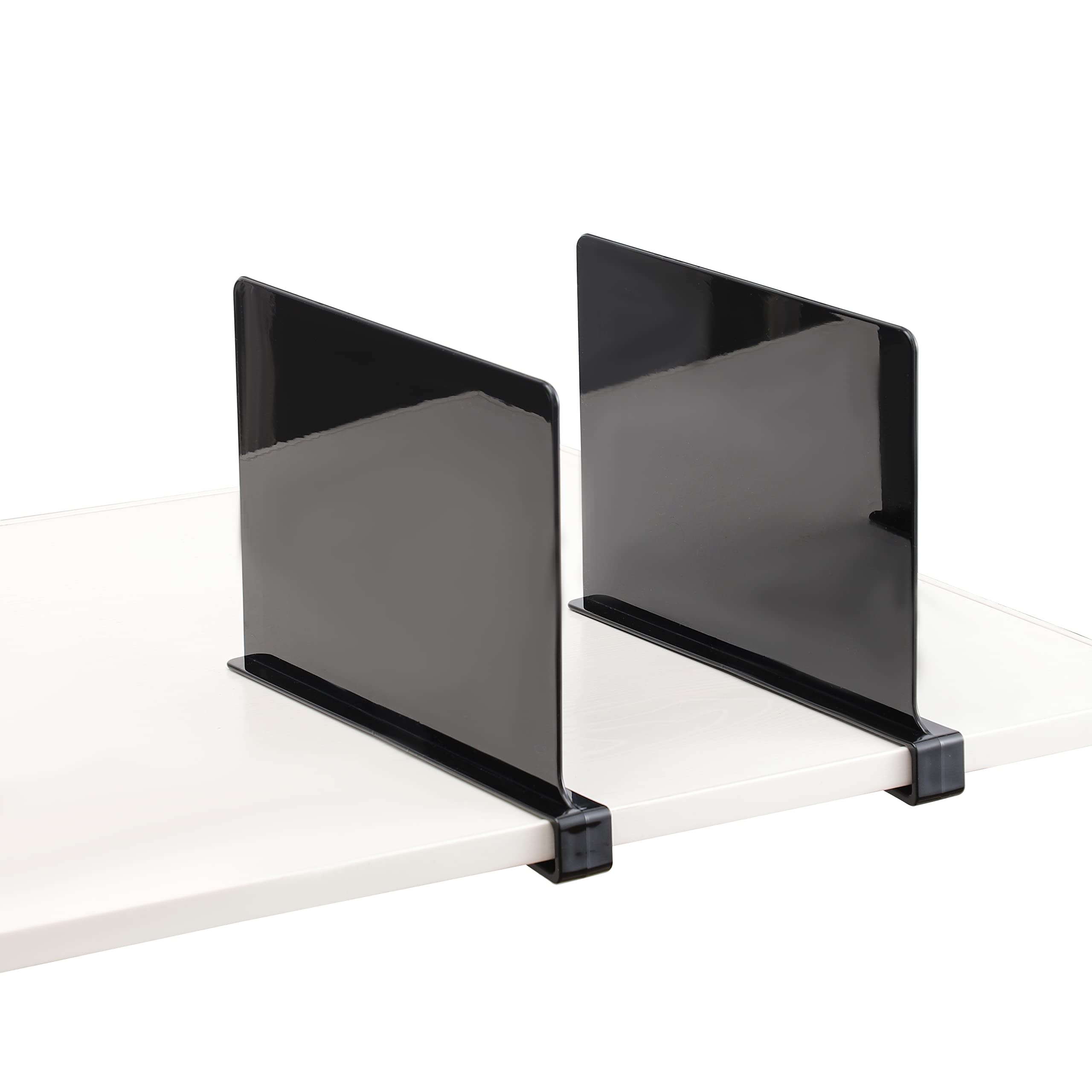 CY Craft Acrylic Shelf Dividers for Closets - 2 Pack Black Shelf Organizers, Wooden Shelf Separators for Clothes, Bedroom & Kitchen Cabinet Storage - Perfect for Home Organization and Space Saving