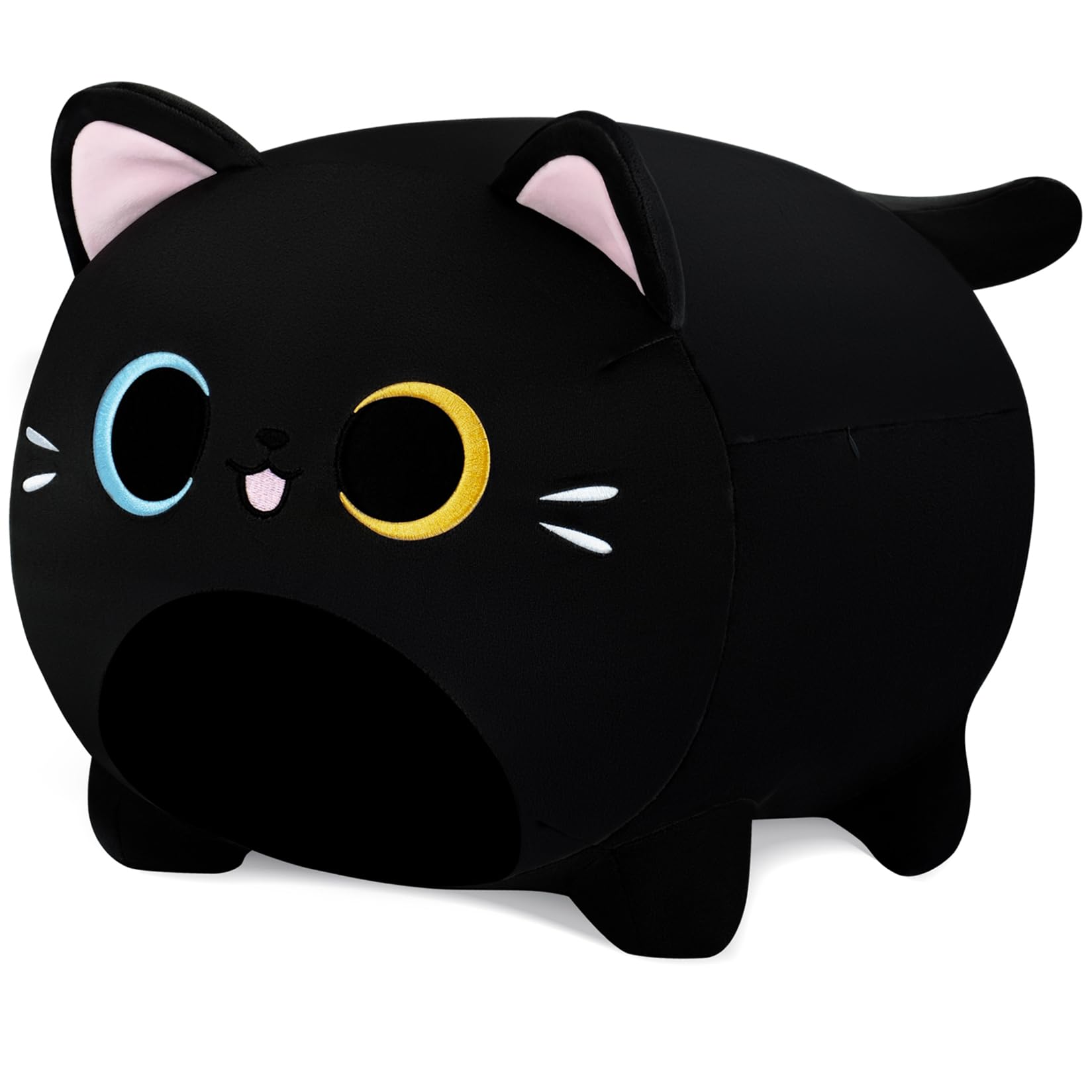 16'' Black Cat Plush Pillow with Unique Eyes - Soft Anime Stuffed Animal Toy for Kids, Girls & Boys | Perfect Birthday Gift, Home Decor, and Cuddly Companion
