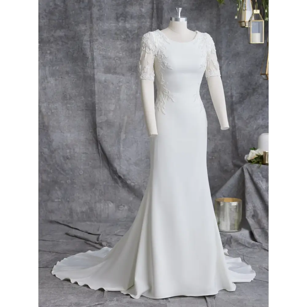 Bellarose Leigh Wedding Dress by Rebecca Ingram - Elegant A-Line Gown with Lace Appliques for Bridesmaids, Church Ceremonies & Formal Events