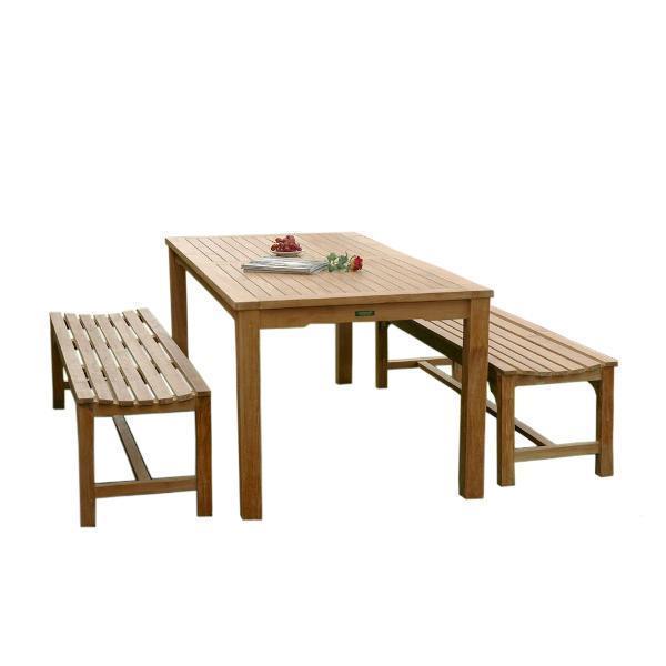 **Teak Bahama Hampton 3-Piece Outdoor Dining Table and Bench Set – Perfect for Patio, Garden, and Poolside Gatherings**