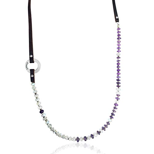 Serenity Jewelry: Amethyst & Moonstone Leather Inhale Exhale Necklace - 36 Inch Yoga Meditation Accessory for Mindfulness & Positive Energy | Perfect for Yoga Practice, Meditation Sessions, and Spiritual Healing