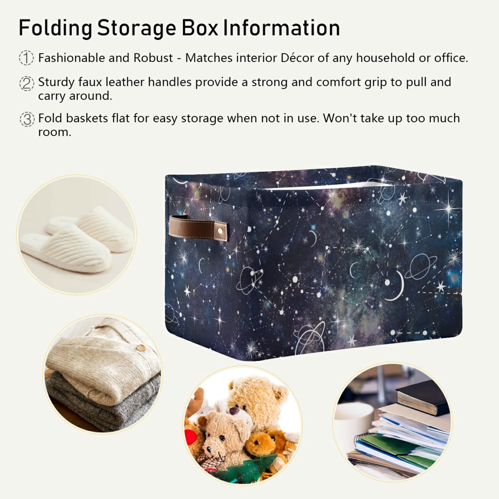 Galaxy Themed Storage Bin - Large Collapsible Canvas Storage Cube with Handles for Toys, Clothes & Home Organization | Perfect for Bedroom, Closet, Office & Kids Room (1 Pack)