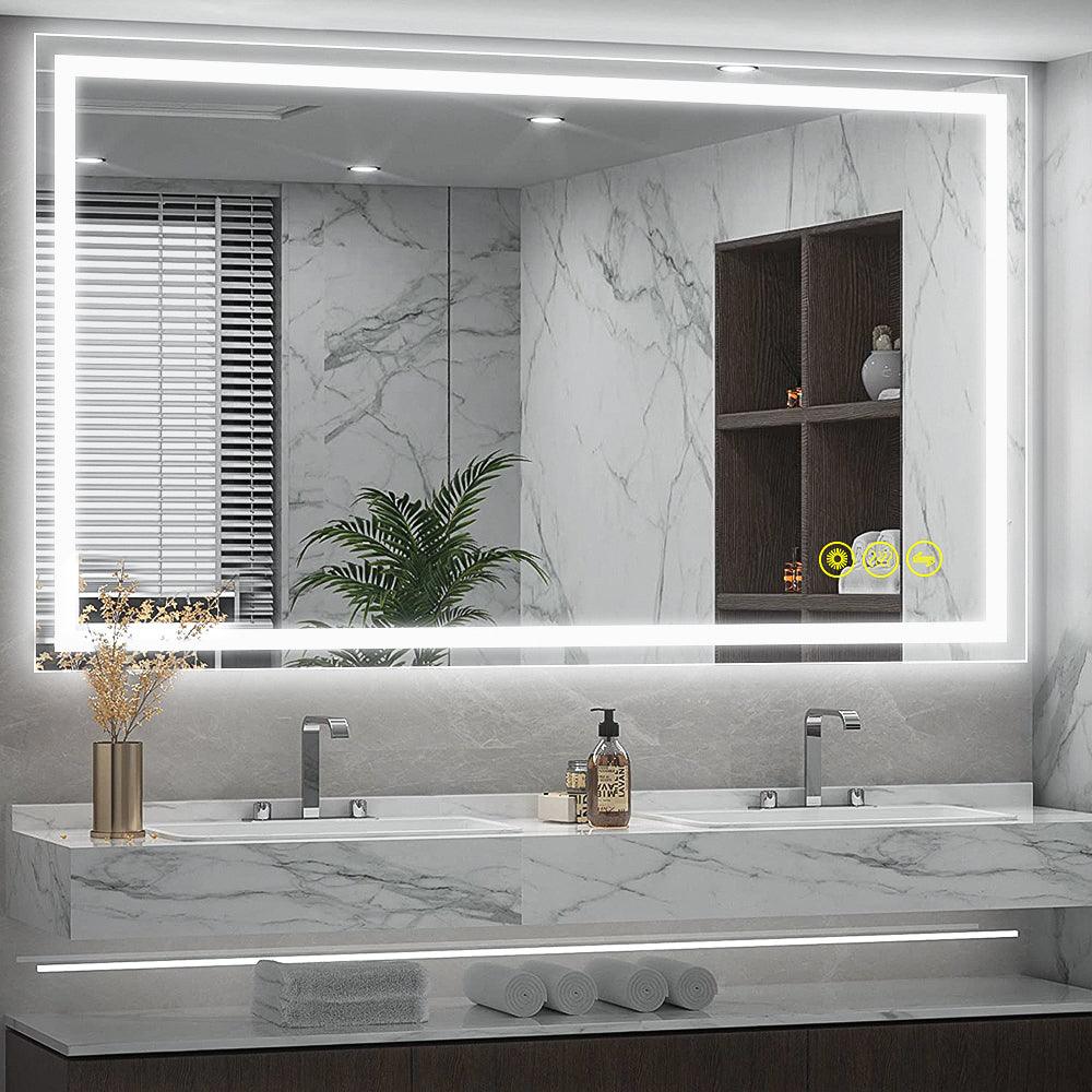 GlareGuard Rectangular Anti-Fog Dimmable LED Bathroom Mirror with Backlit - Perfect for Makeup, Shaving & Skincare Routine