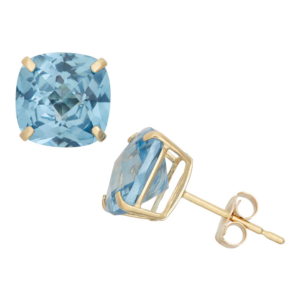 10KT Yellow Gold Cushion Cut Birthstone Stud Earrings for Women & Girls - Genuine & Simulated Gemstones - Perfect for Gifts, Birthdays & Everyday Wear
