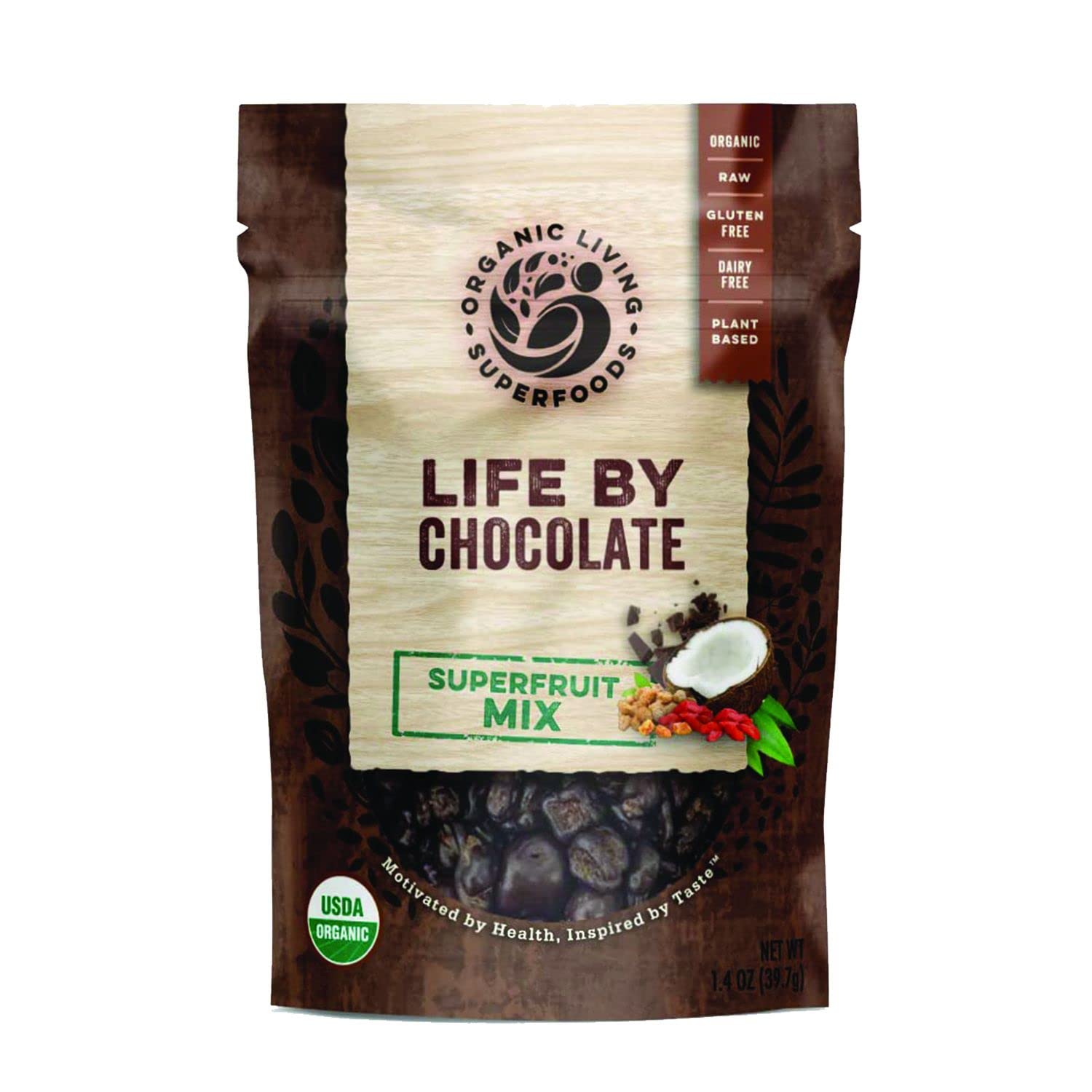 Organic Raw Dark Chocolate Covered Superfruit Mix - Dairy Free, Vegan, Gluten Free Snack - 1.4 oz (12 Pack) - Healthy Superfoods for Energy, Workouts & On-the-Go Snacking
