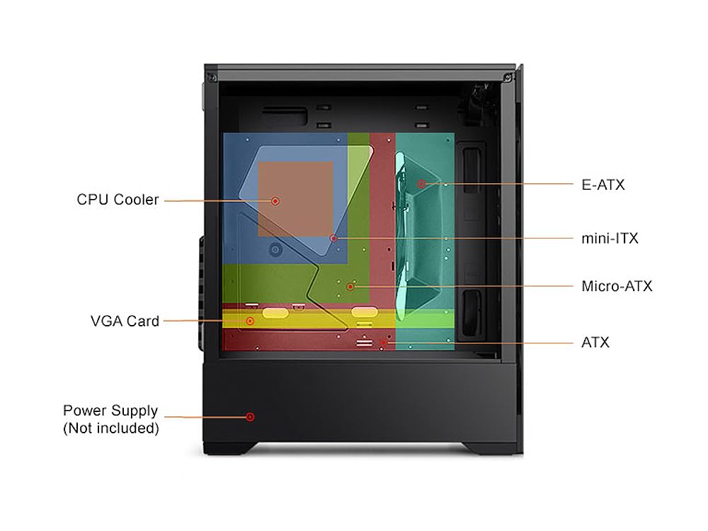 Bgears b-Voguish Gaming PC Case - ATX Mid Tower with Tempered Glass, USB 3.0 Ports, Supports E-ATX/ATX/mATX/ITX Motherboards (Fans Not Included) - Perfect for Gaming Rigs, Workstations & Custom PC Builds