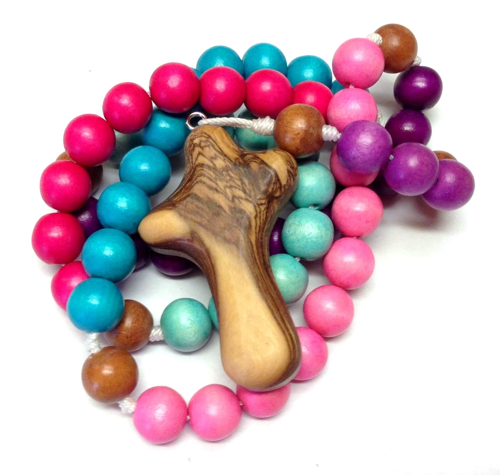 Handmade Wooden Rosary Beads - Pink, Purple & Turquoise Colors for Prayer, Meditation & Spiritual Gifts | Perfect for Catholics, Christians & Yoga Practitioners