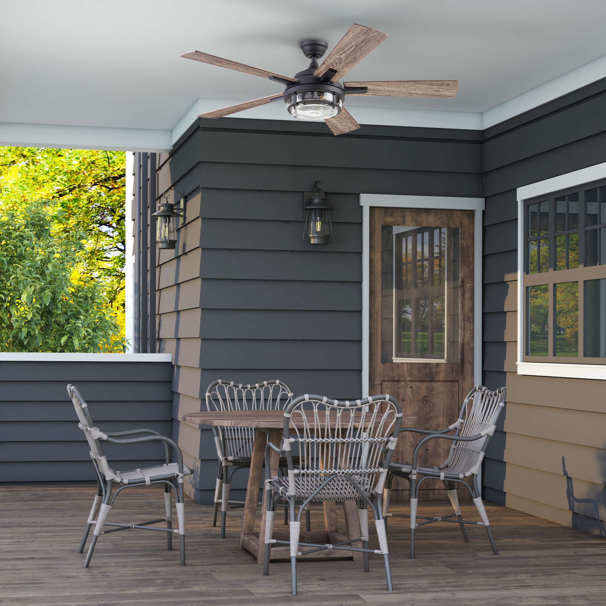 52 Inch Freyr Textured Black Ceiling Fan with Remote Control - Indoor/Outdoor Use for Living Room, Bedroom, Patio & Covered Porch