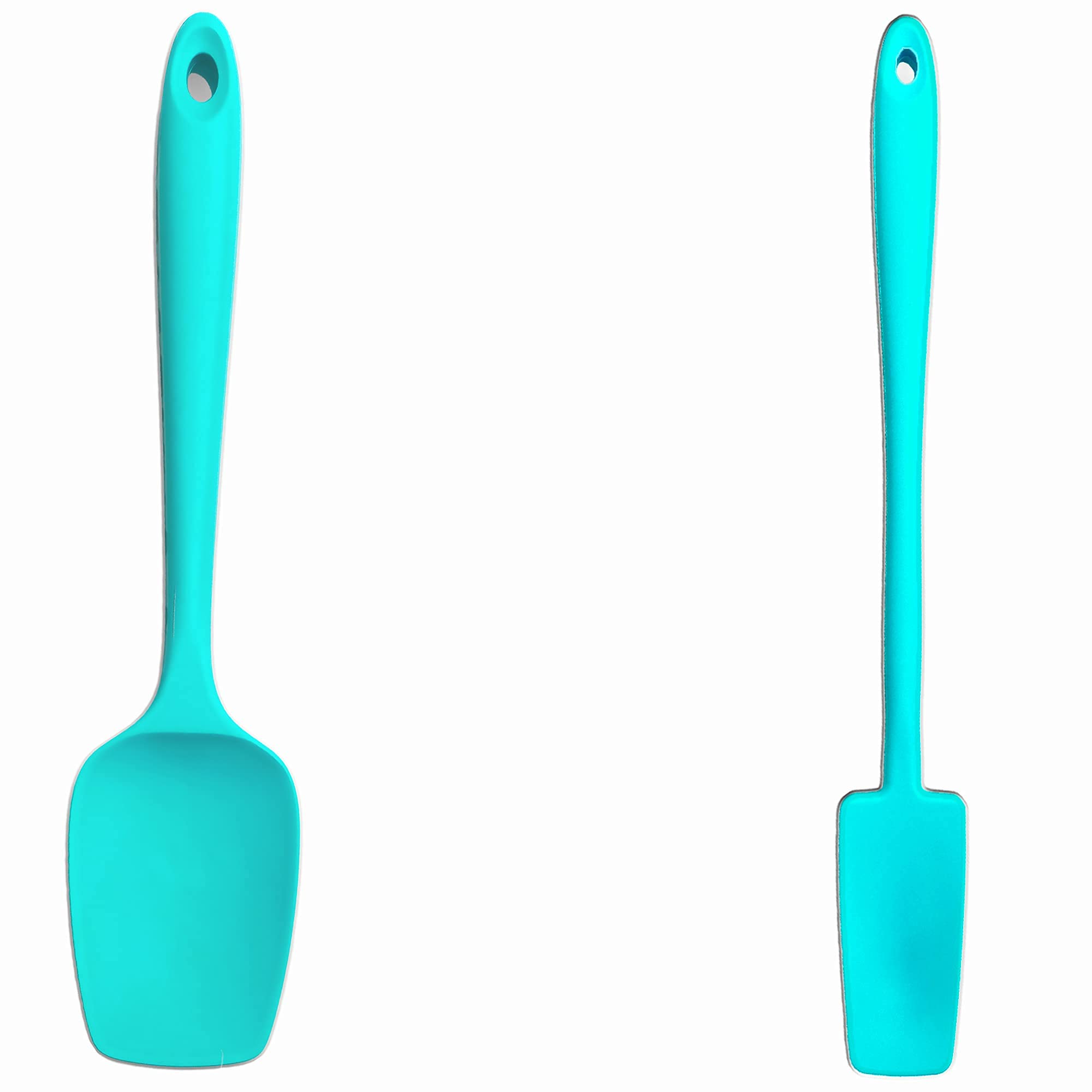 Premium 2-Pack Silicone Spatula Set - Long Handle Jar Spatula & Spoonula for Baking, Cooking, Mixing - Non-Scratch, Seamless Design - Perfect for Jars, Bowls, Pots (Teal)