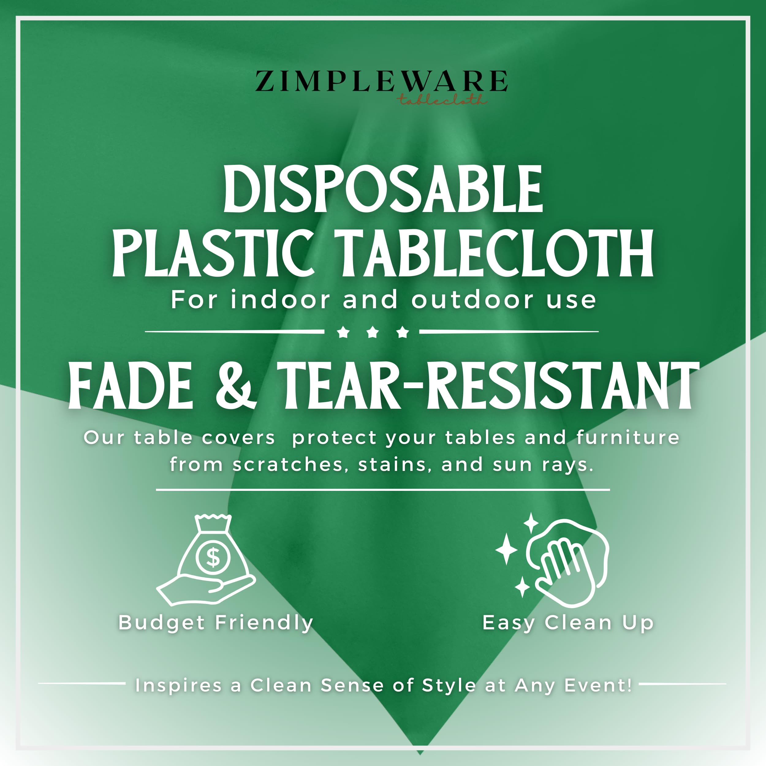 Premium Disposable Green Plastic Tablecloth (12 Pack) - 54x108 Inch Rectangle Table Cover for 6-8ft Tables - Waterproof & Wrinkle-Free for Parties, BBQs, Picnics & Outdoor Events
