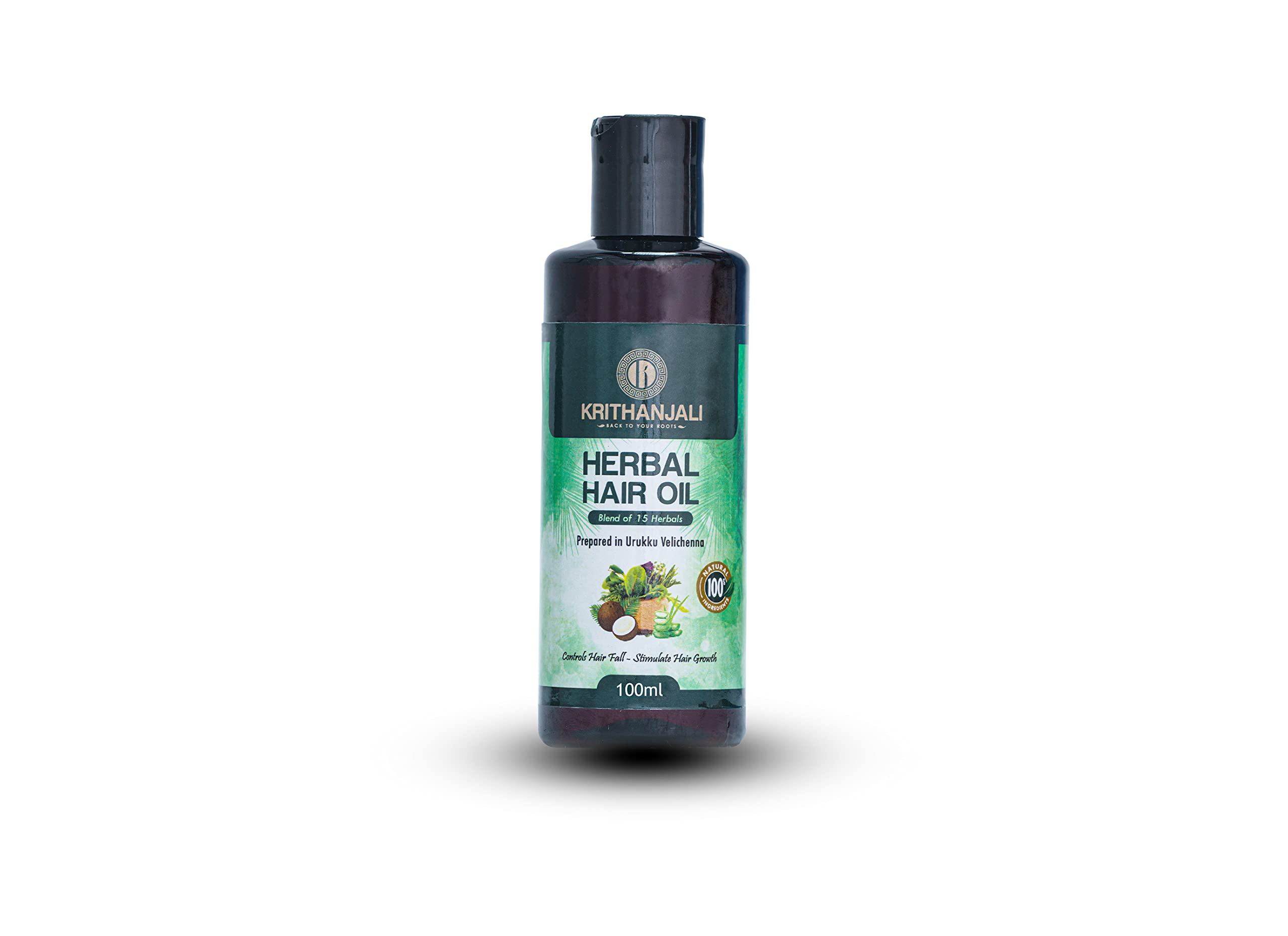 Krithanjali Herbal Hair Oil for Hair Growth, Hair Fall & Dandruff Control - 100% Natural Urukku Velichenna (100ml) | Promotes Stronger, Thicker Hair & Scalp Health - Perfect for Daily Hair Care & Scalp Massage