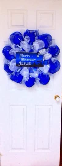 Handmade Deco Mesh Christmas Wreath for Holiday Decor - Perfect for Front Door, Mantel & Christmas Tree Decorations | Happy Birthday Jesus Theme