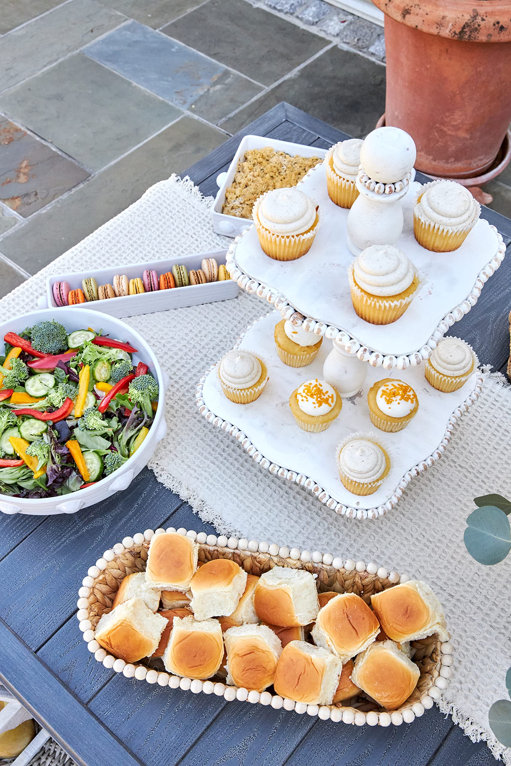 Mud Pie White Beaded Tiered Serving Tray, 20