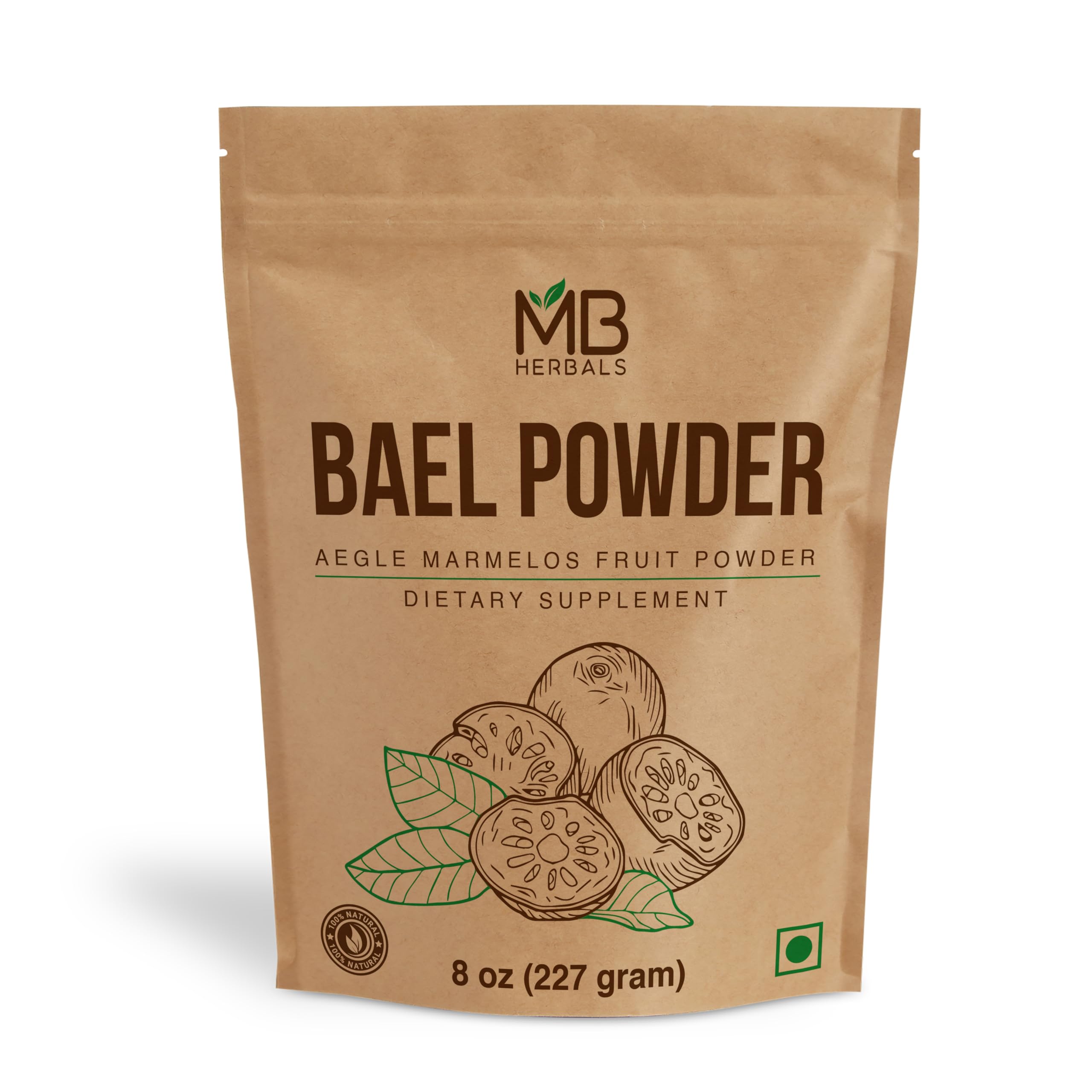 Organic Bael Fruit Powder 8 oz (227g) - 100% Pure Indian Herbal Supplement for Digestion & Immunity - Use in Smoothies, Tea & Ayurvedic Remedies
