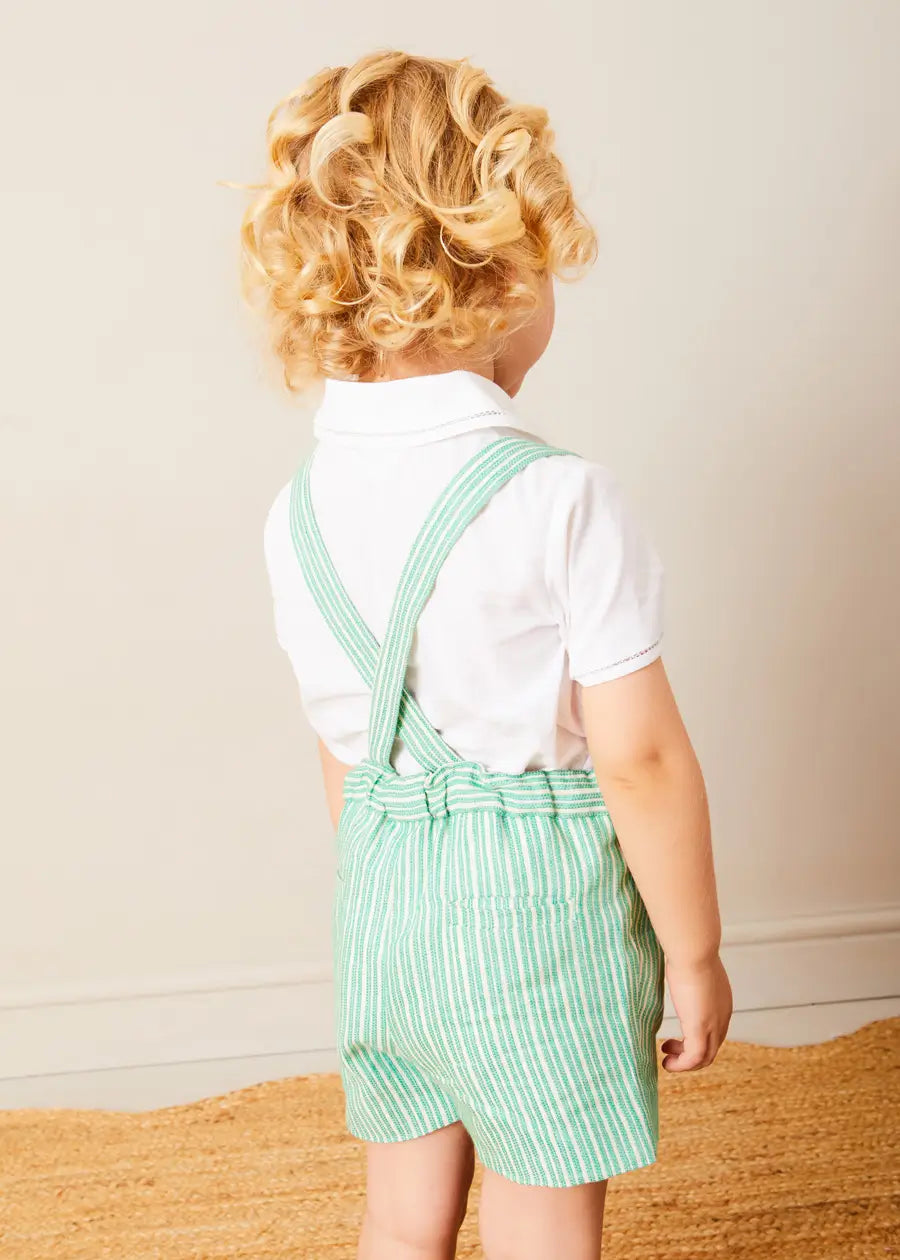 Cheyne Striped Boat Embroidery Dungarees for Toddlers - Green (18 Months to 4 Years) | Comfortable Kids Overalls for Playtime, Outdoor Adventures & Casual Wear