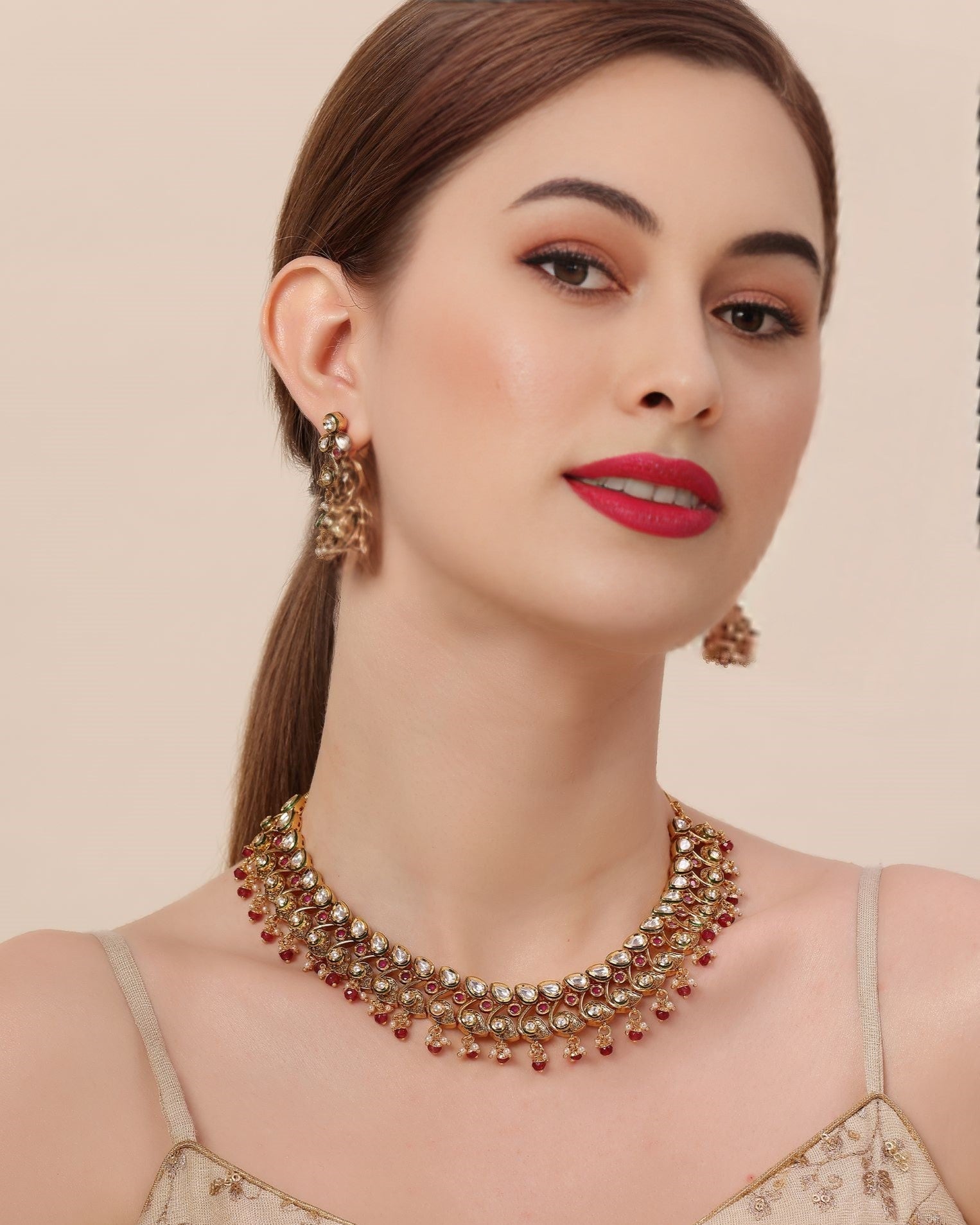 Elegant Gold Plated Royal Kundan Necklace & Earrings Set (D602) - Perfect for Weddings, Parties & Special Occasions