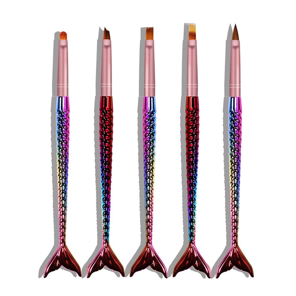 NAILWIND 5-Piece Acrylic Nail Art Brush Set with Multicolor Nylon Round Heads & Plastic Handle - Professional UV Gel Builder & DIY Manicure Tools for Salon, Home Nail Art & Extension Application