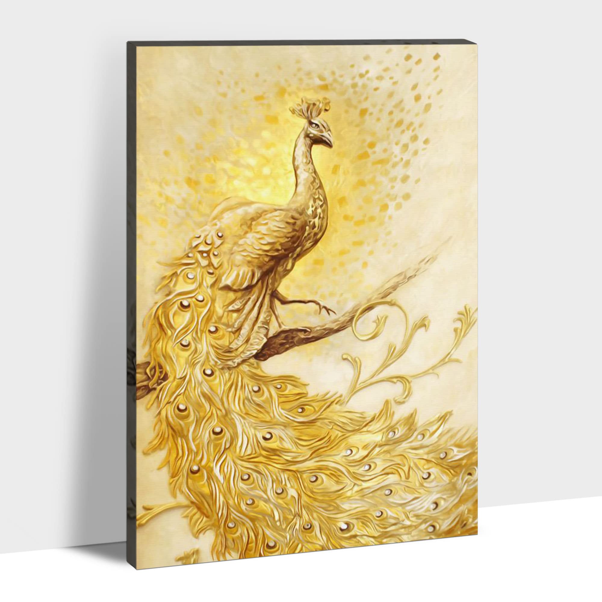 Looife 12x16 Inch Yellow Peacock Canvas Wall Art - Handmade Giclee Print Painting on Branch, Ready to Hang Home Decor for Living Room & Bedroom - Perfect for Modern Housewarming Gifts & Boho Style Interior Design